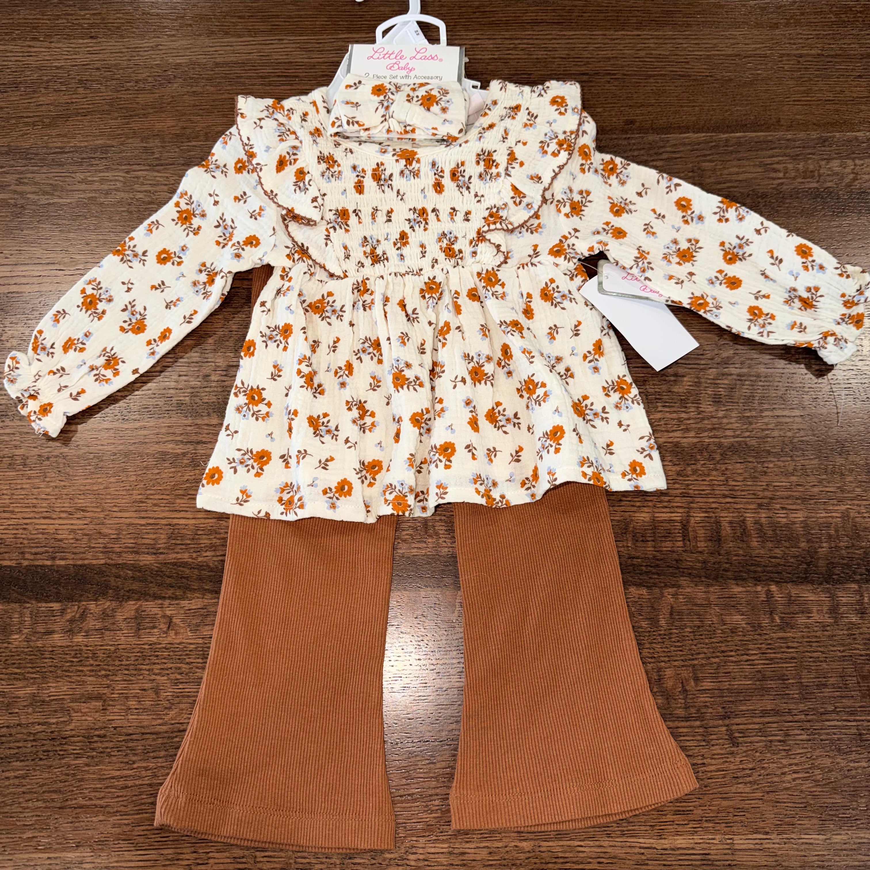 Little Lass Baby Girls Peplum Top, Bow, & Flare Leggings 24mos NWT