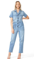 Lana Roux Refined Blue Denim Jumpsuit Size XL NWT