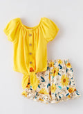 Girly Max NWT GIRLS SPRING AND SUMMER YELLOW COTTON TOP FLORAL PRINT SHORTS SET Size 6/7