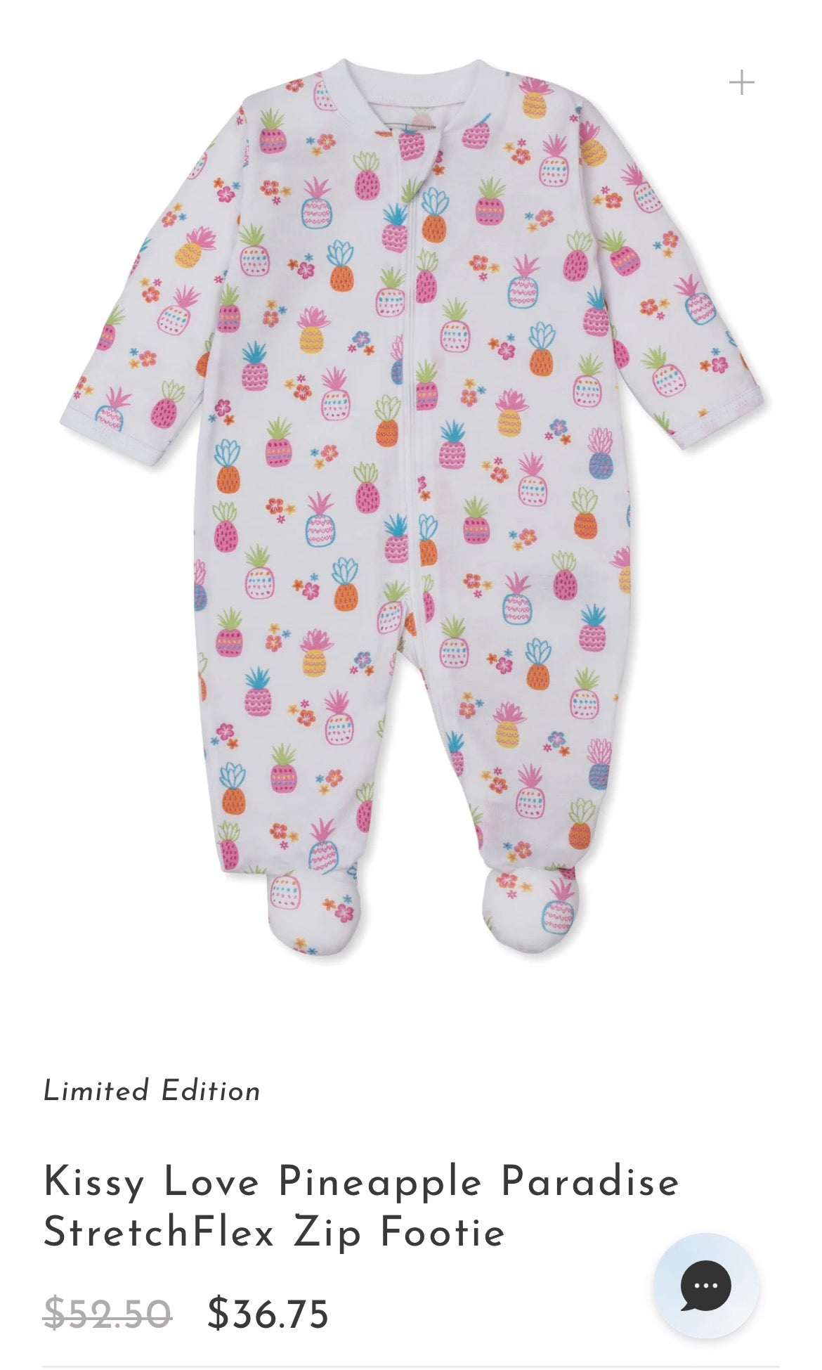 Limited Edition
Kissy Girls Love Pineapple Paradise StretchFlex Zip Footie 0-3 Months New Condition
