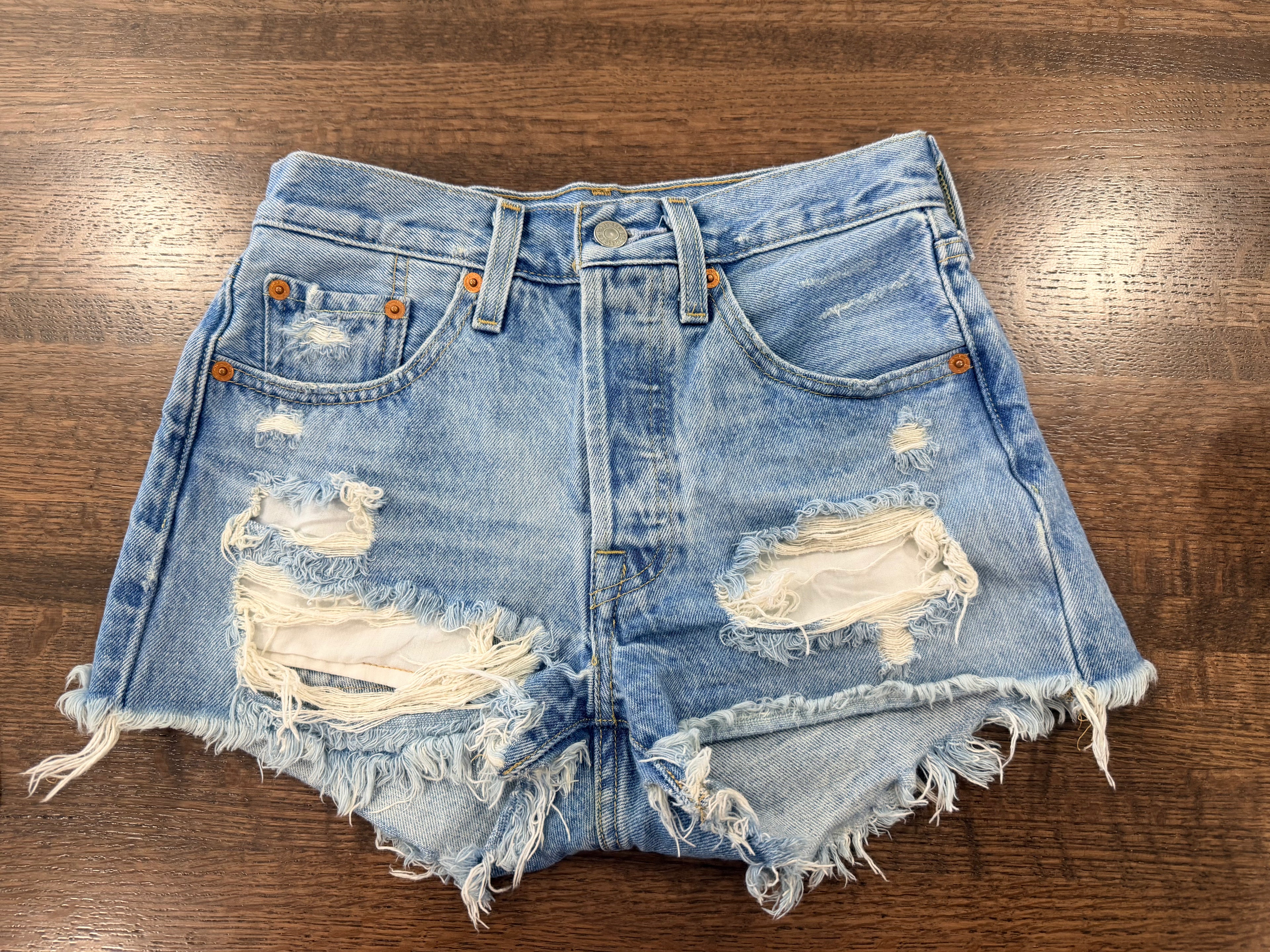 Levi’s 501 Premium Button Fly Distressed Jean Shorts Size 24