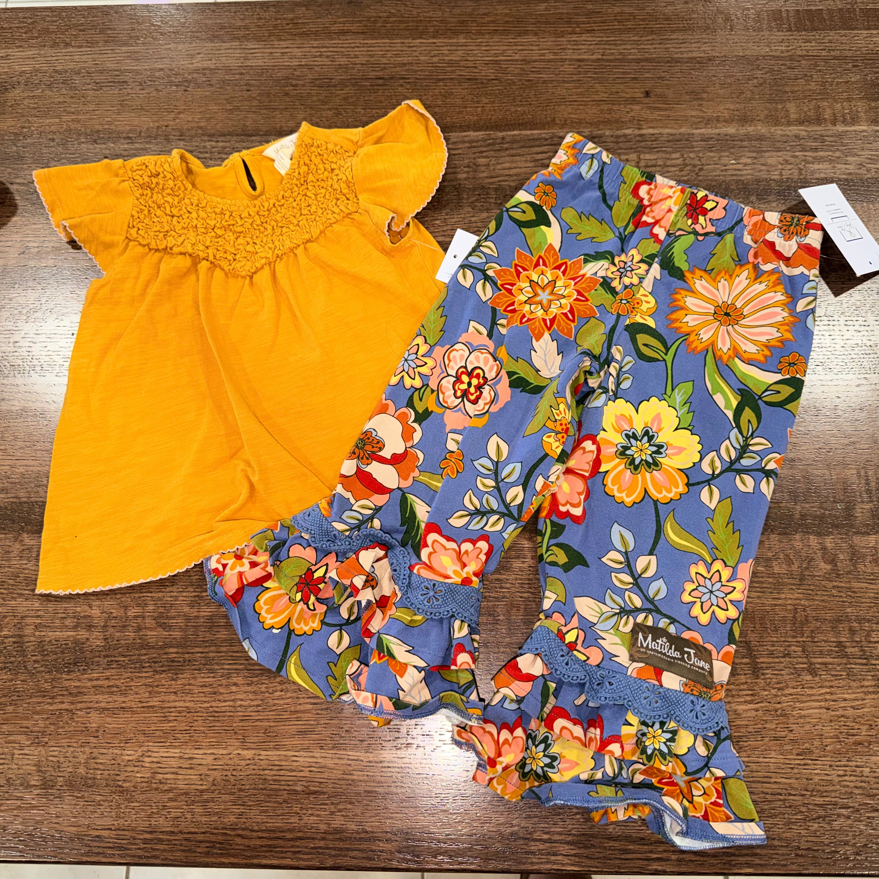 Matilda Jane Girls Floral Garden Top & Big Ruffle Leggings Size 4