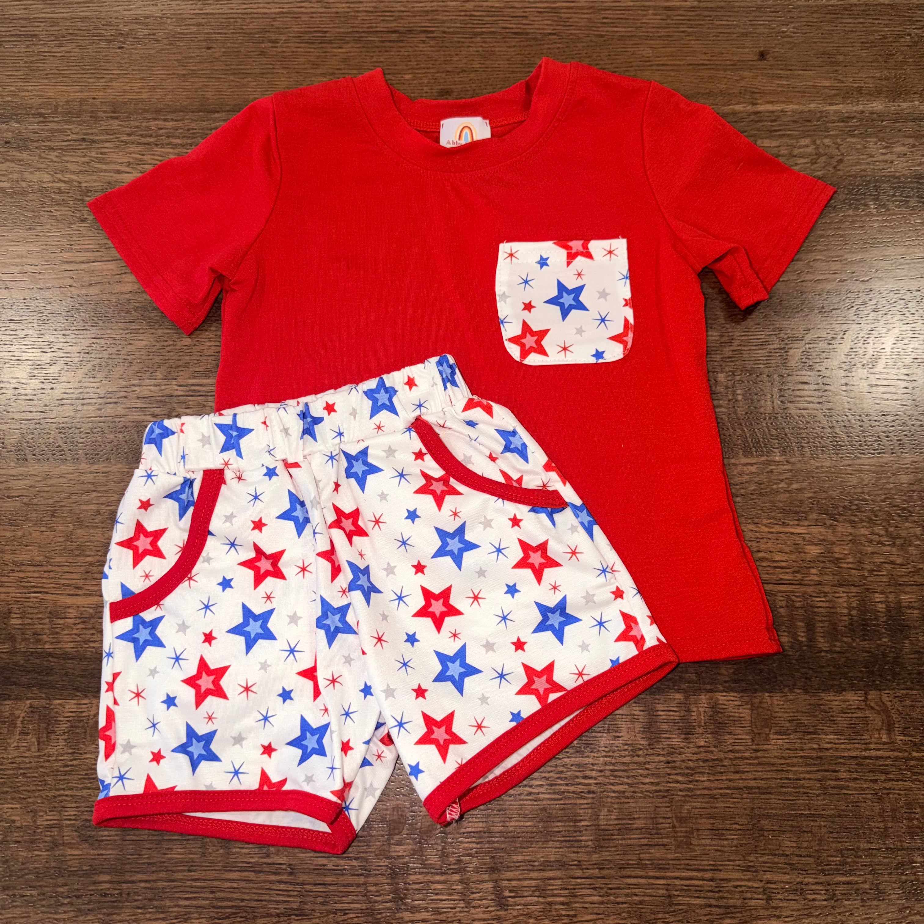 Abby & Evie Boys Boutique Patriotic Stars T-Shirt & Shorts Set Size 2T