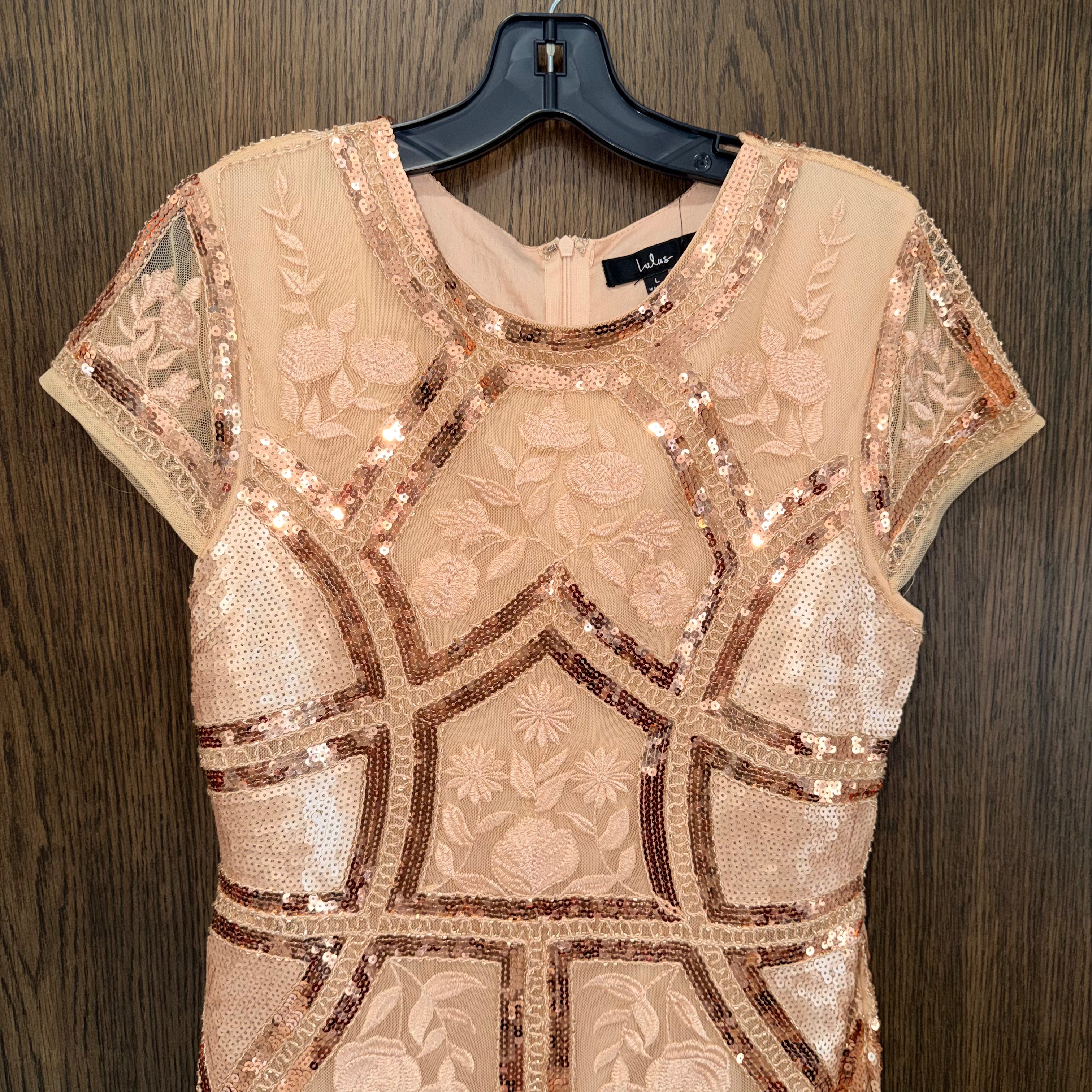 Lulu's Spread Your Shine Rose Gold Sequin Embroidered Bodycon Dress Small NWT