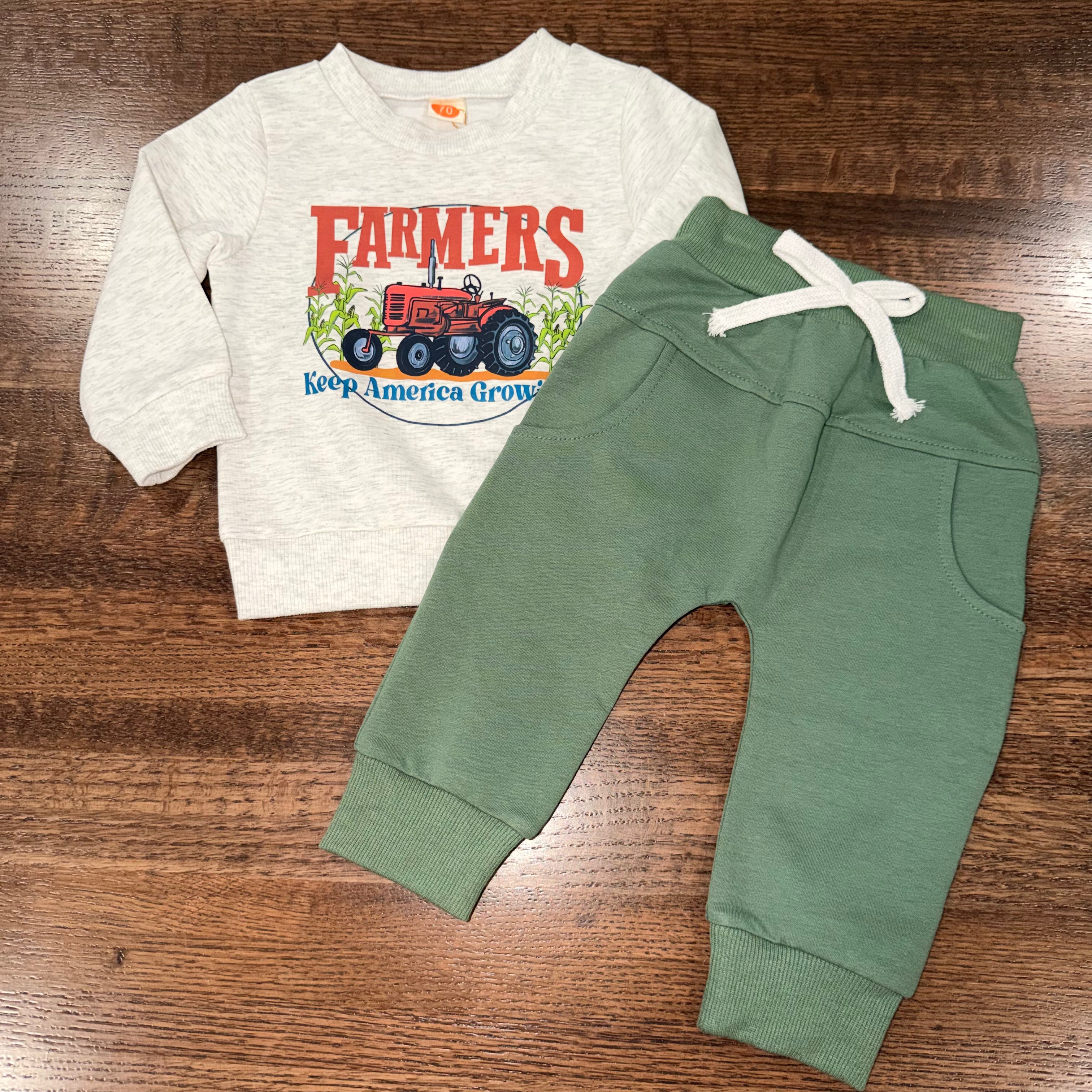 Farmer's Keep America Growing Boys Tractor Crew & Jogger Set 2pc 6 mos NWT