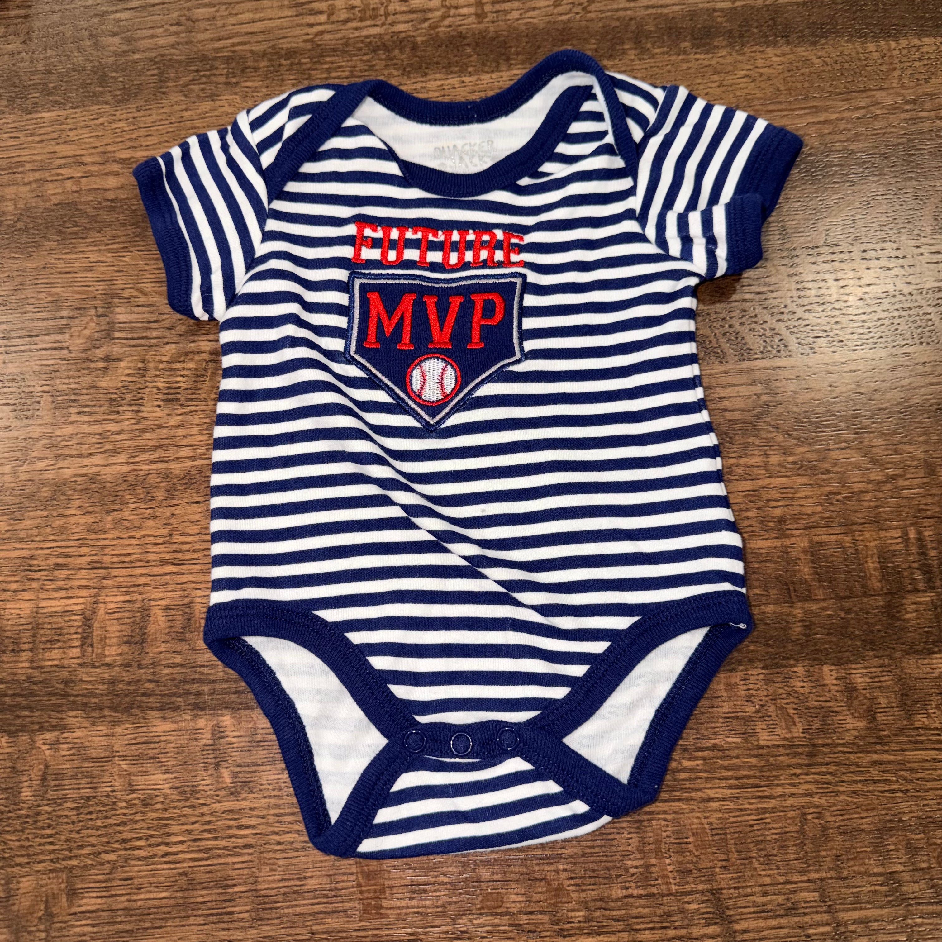 Quacker Jack Baby Boys Embroidered Baseball Onesie size 3-6 mos