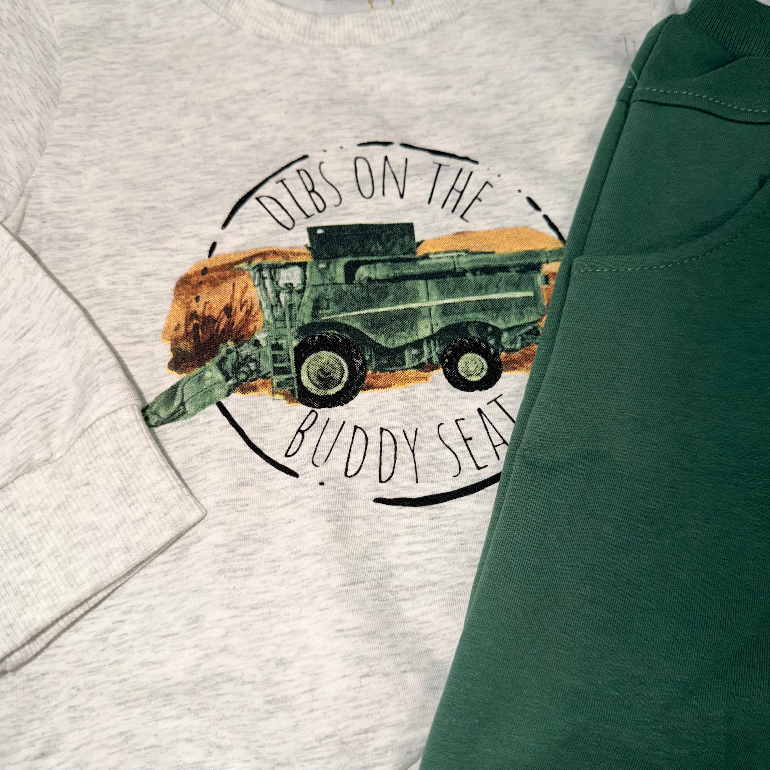 Dibs on the Buddy Seat Boys Tractor Crew & Jogger Set 2pc 6-12 mos NWT