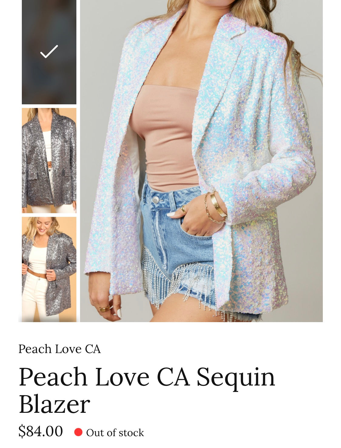 Peach Love CA White Sequin Blazer Size Large