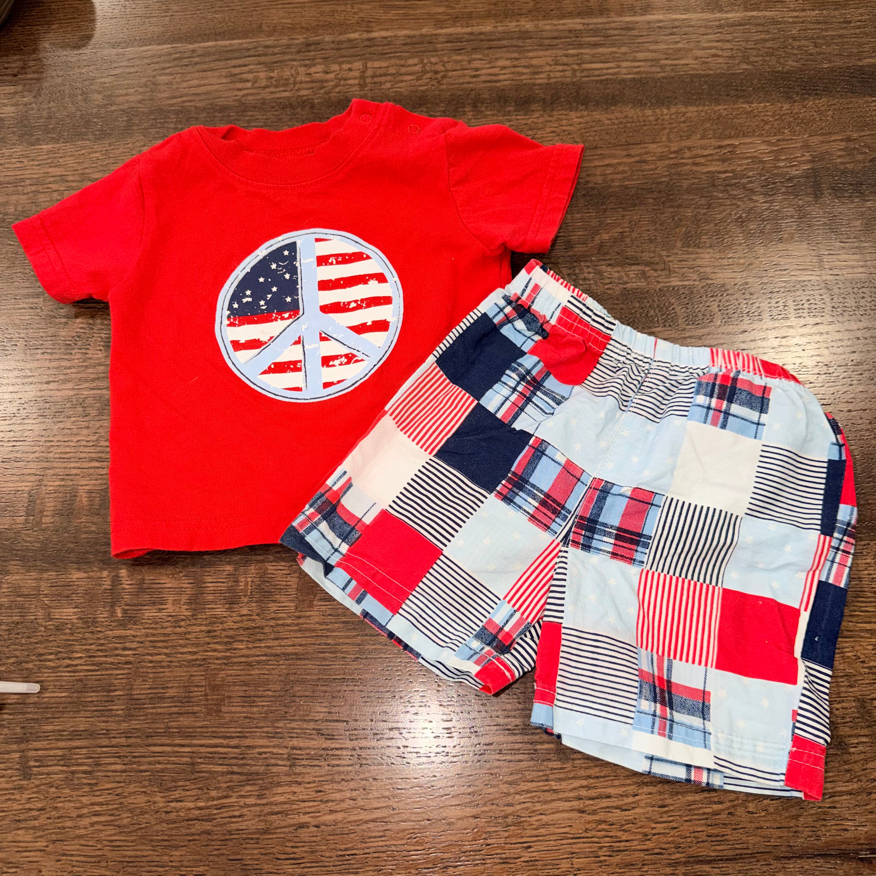 Babyworks Baby Boys T-Shirt & Plaid Shorts Set Size 3-6 mos