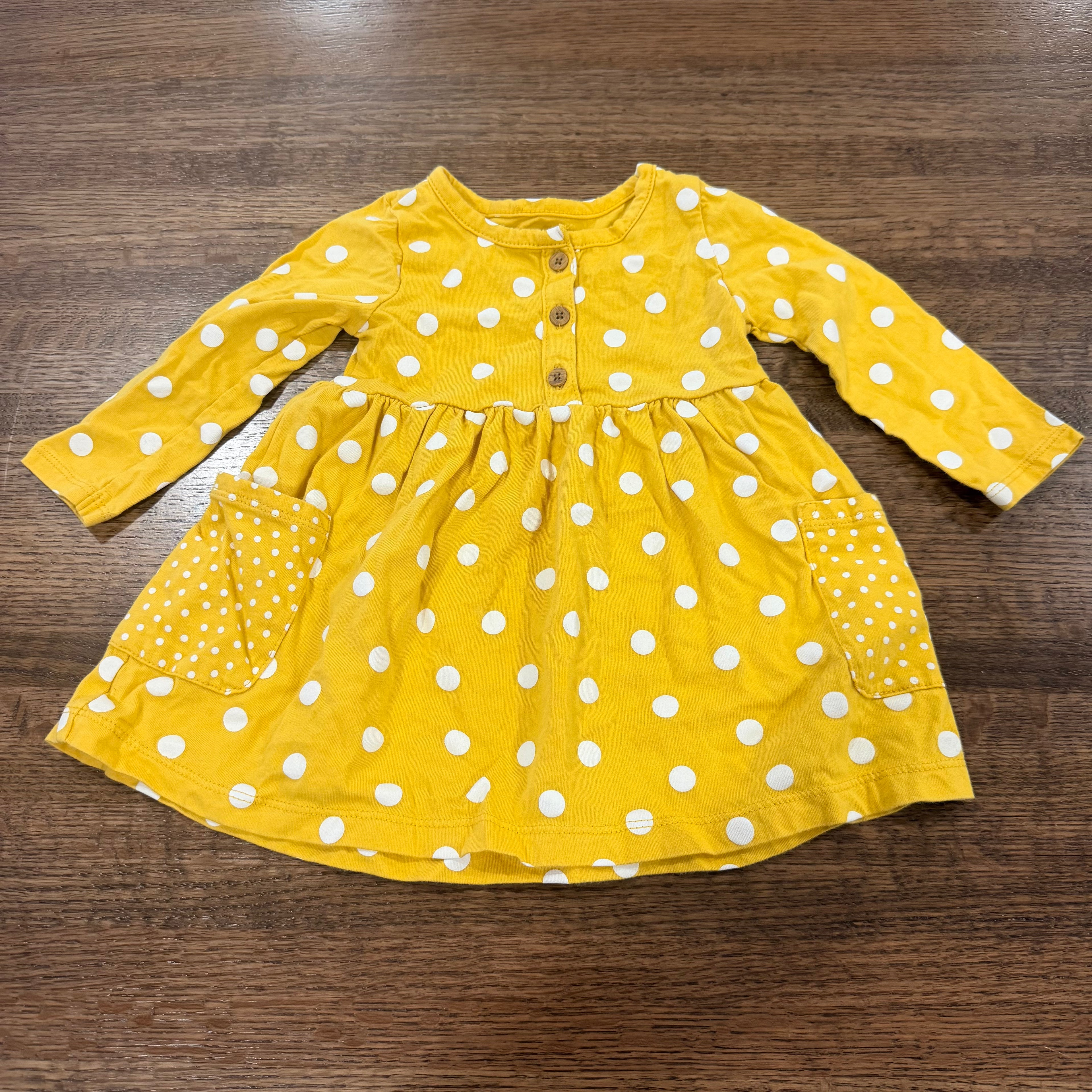 Carter’s Long Sleeve Mustard Polka Dot Dress 9 Months