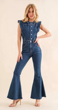 Blueb Ruffle Denim Jumpsuit Size Large