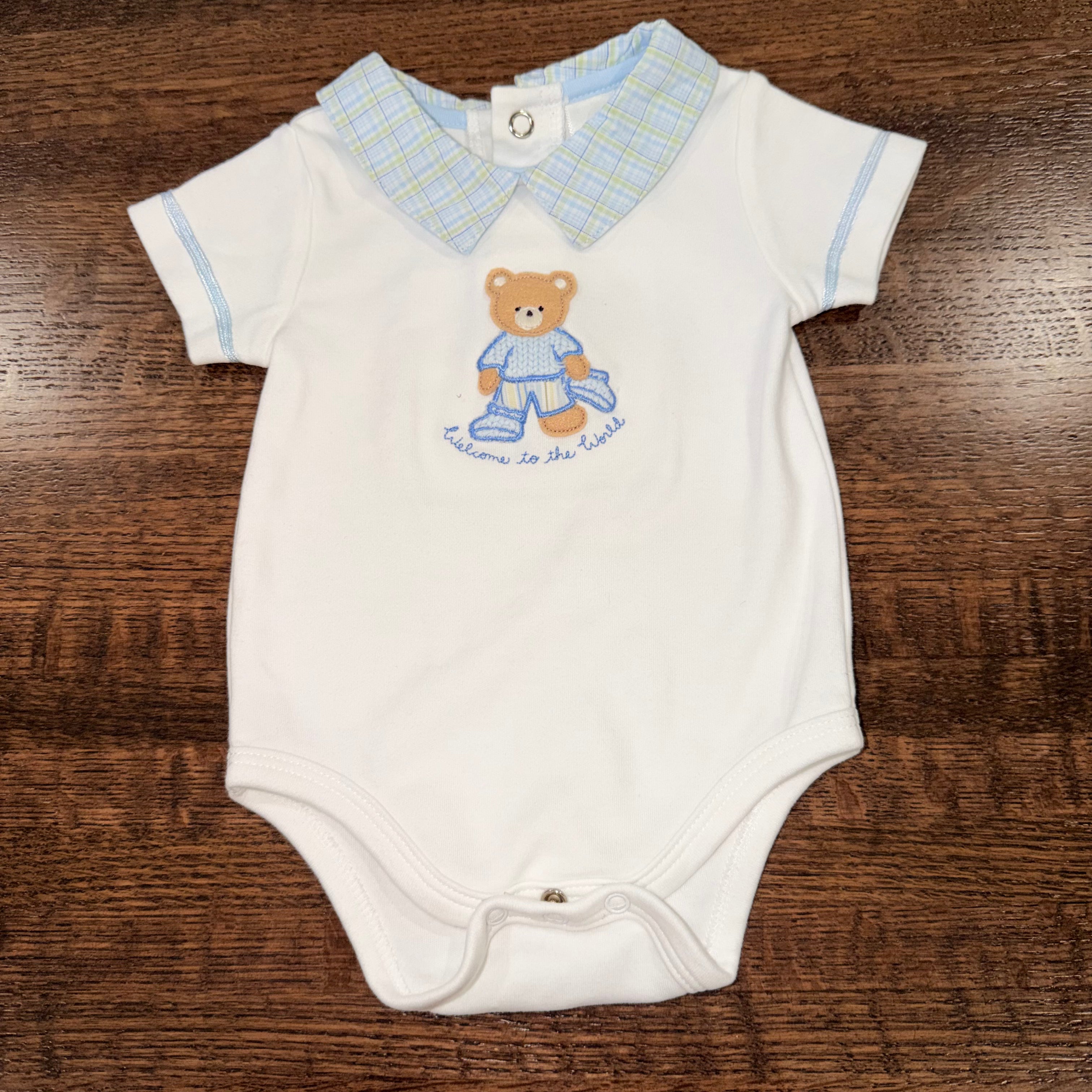Vintage Little Me Baby Boys Smocked Welcome to the World Romper 3 mos
