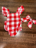 Handmade Girls Gingham Check Bubble Romper 0-3 Perfect for the 4th of July