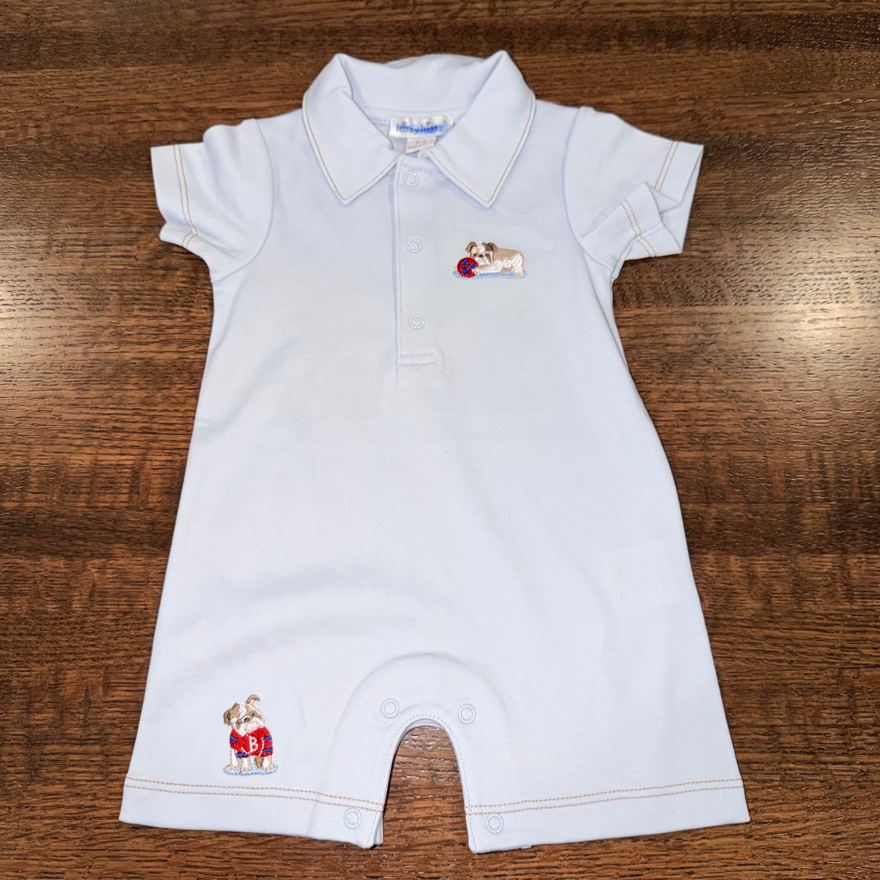 Vintage Kissy Kissy Y2K Baby Boys Smocked Bulldog Romper 0-3 mos