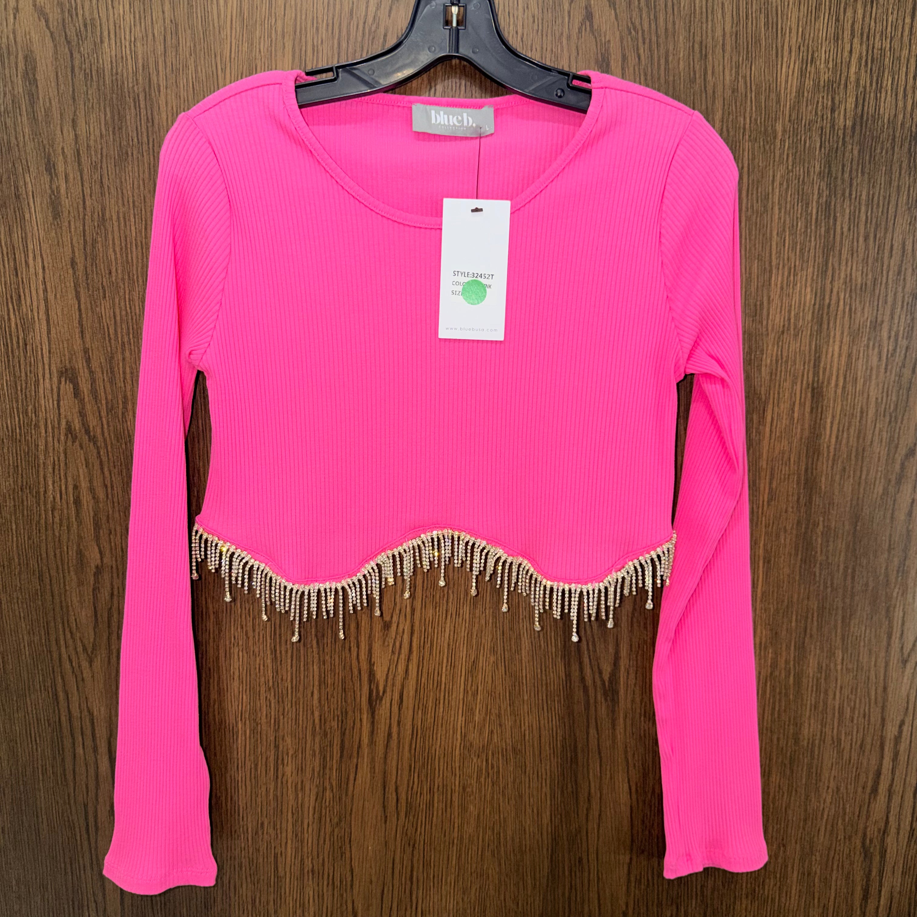 Blueb Cropped Rhinestone Top Large NWT