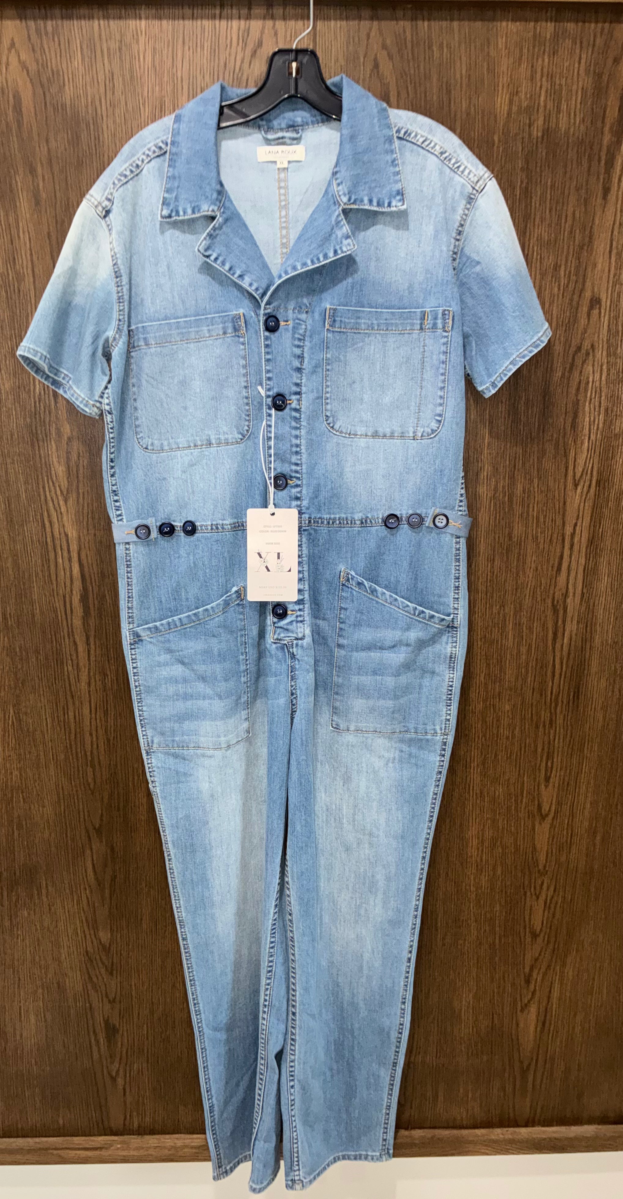 Lana Roux Refined Blue Denim Jumpsuit Size XL NWT