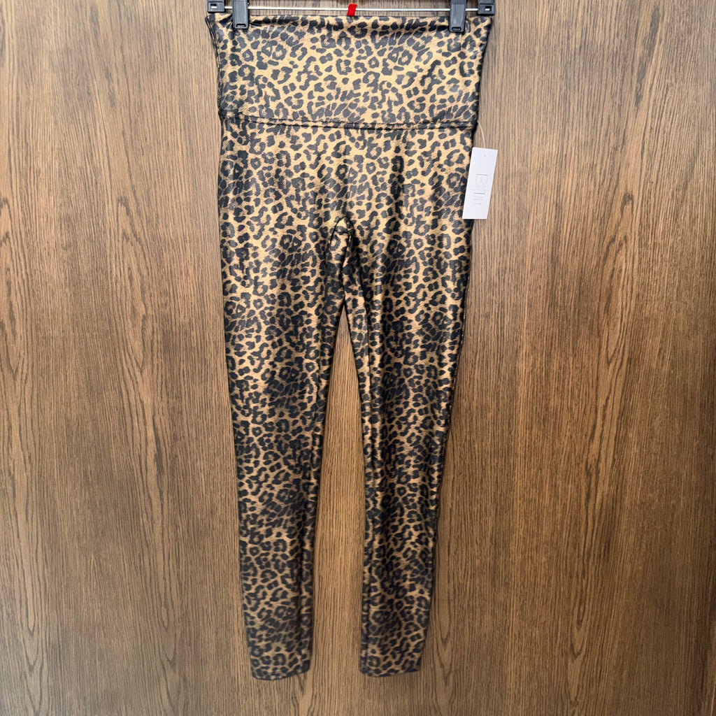 Spanx Faux Leopard Shine Leggings Contoured Waistband Size Large NWOT