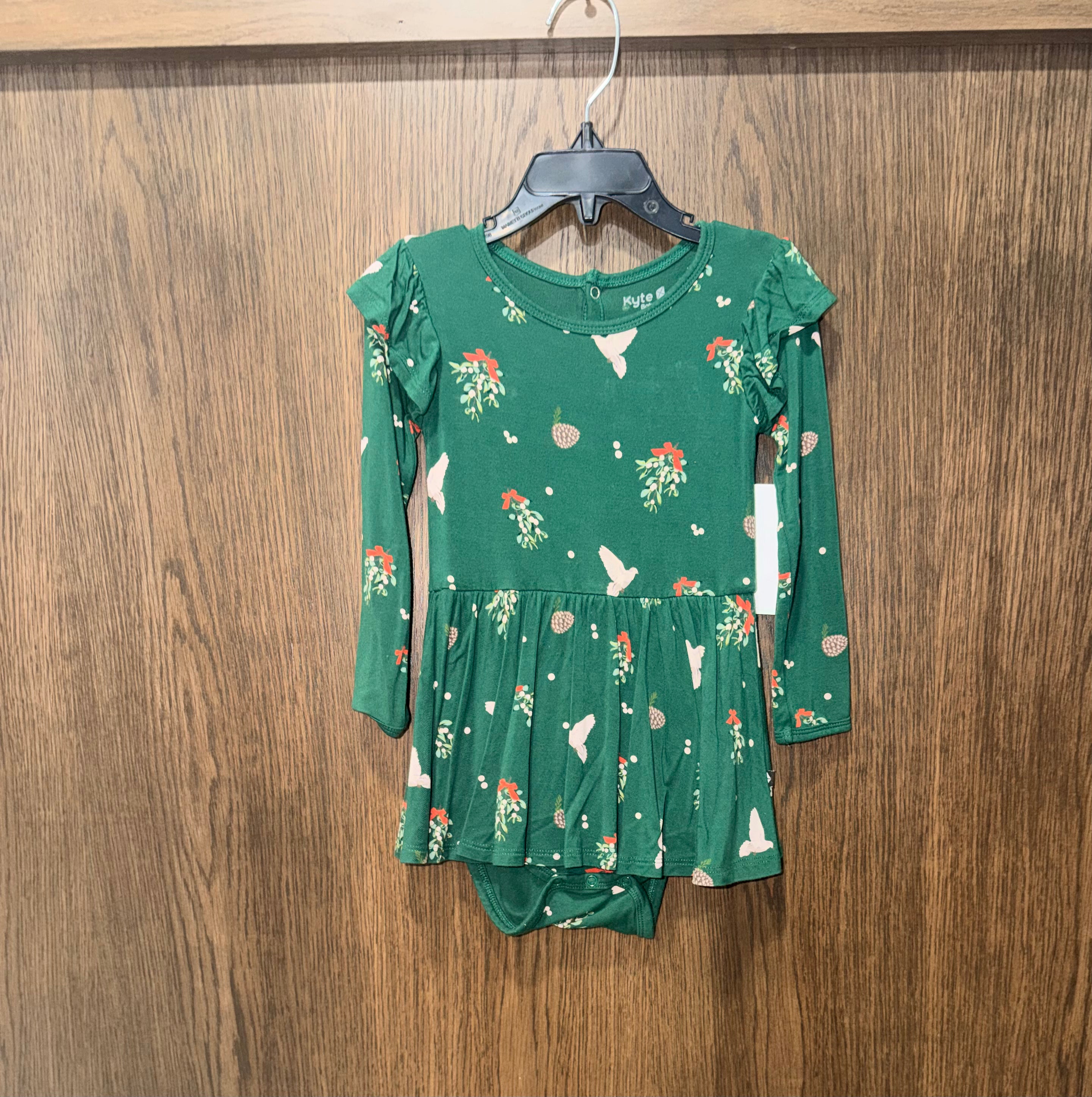 Kyte Baby Mistletoe & Winterberry Twirl Bodysuit Dress 3T GUC