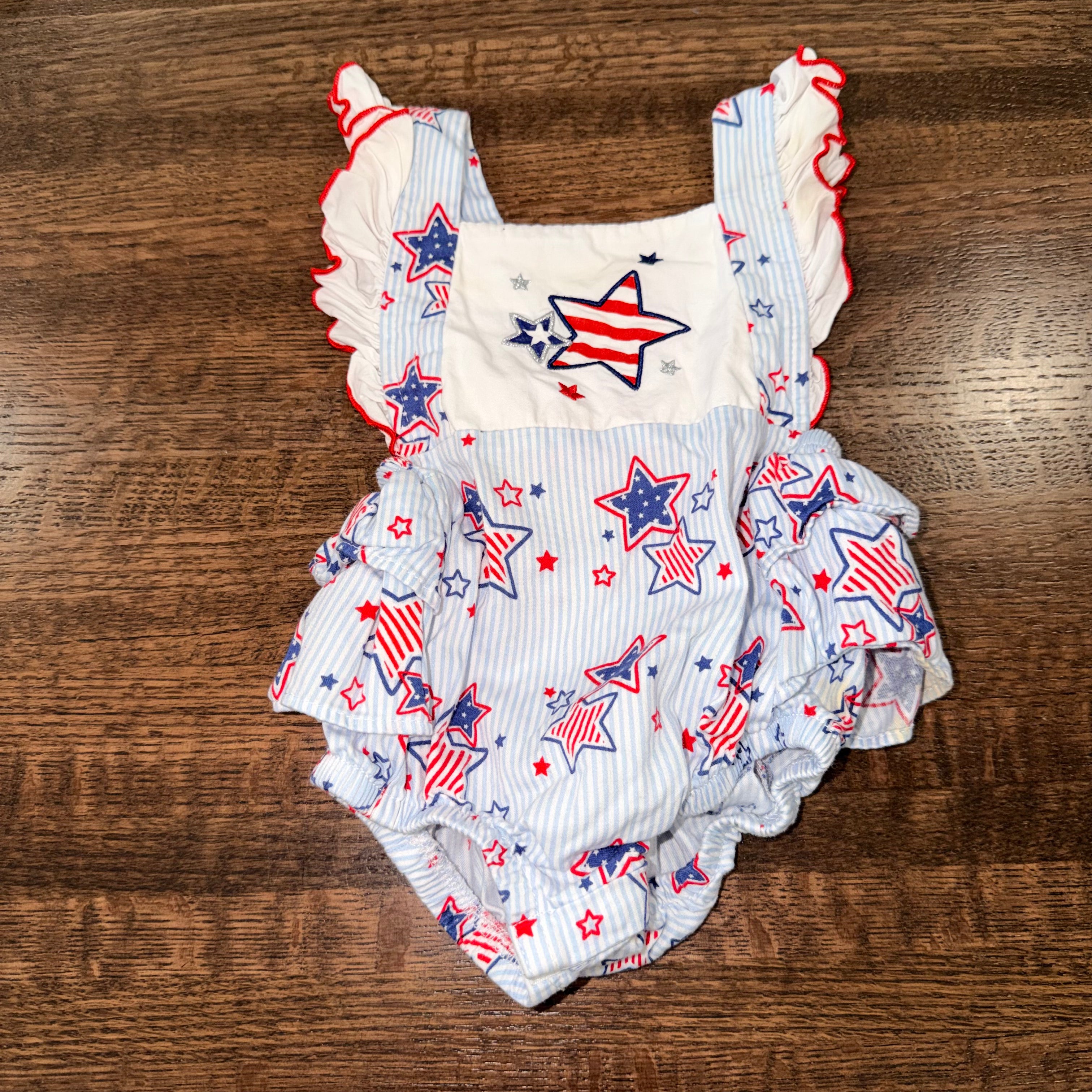 Vintage Goodlad Girls Stars Ruffle Butt Bubble Romper 6-9 mos