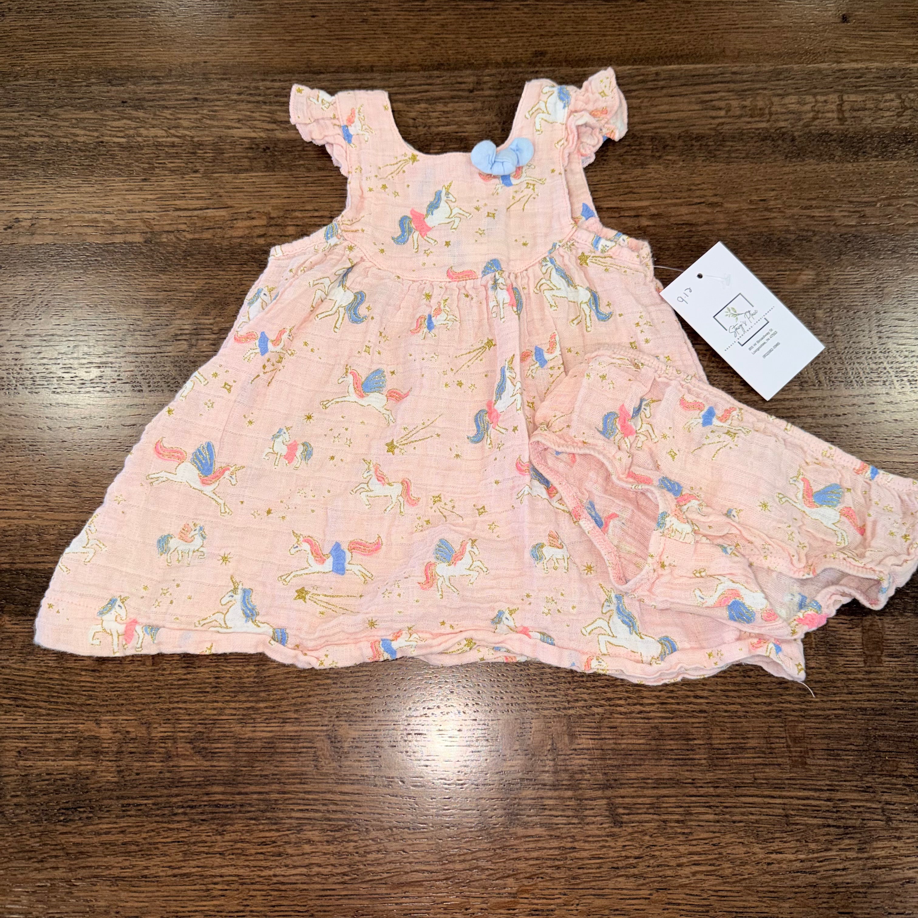 Mudpie Girls Unicorns Dress & Bloomers  9-12 mos