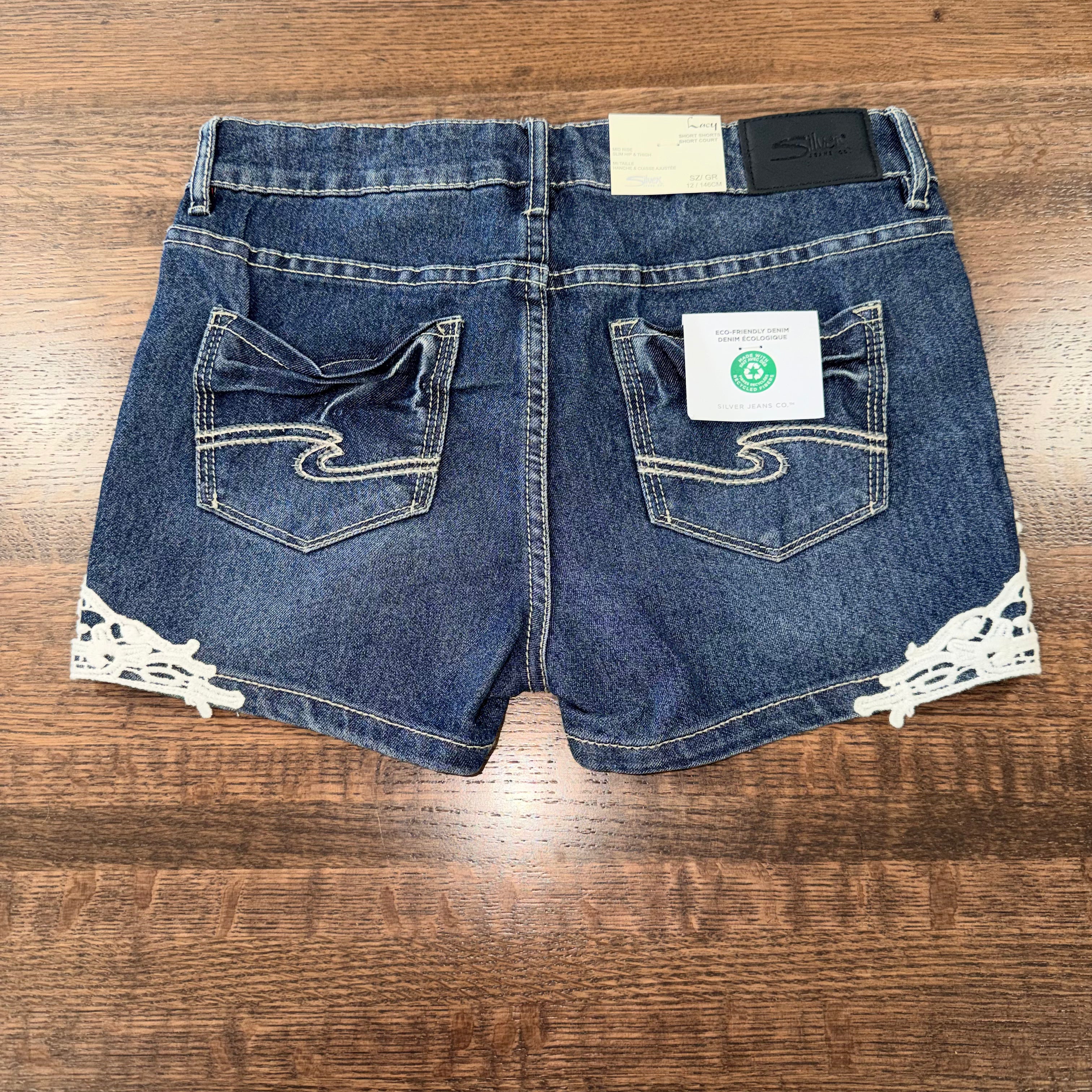 Silver Jeans Girls Lacy Denim Shorts Size 10 NWT