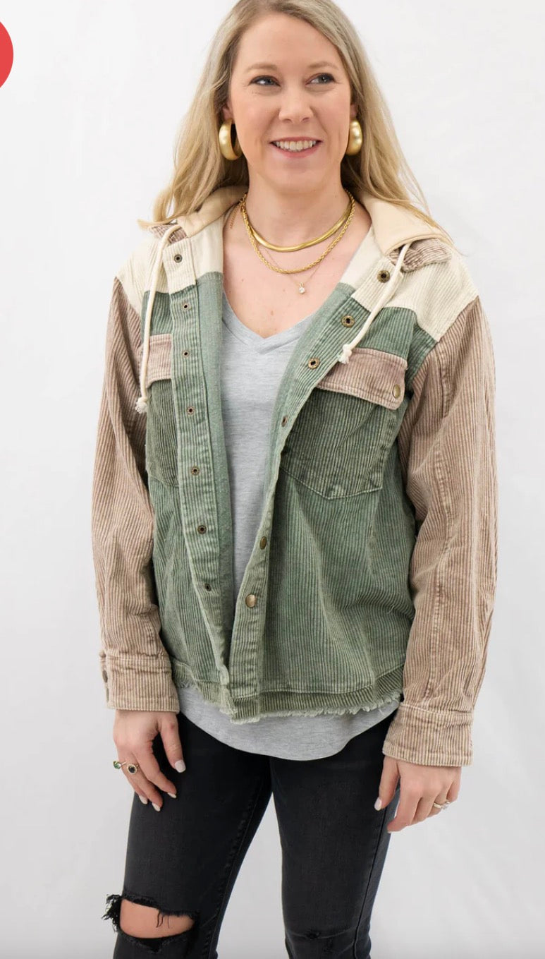 Magnolia Boutique Corduroy Color Block Hooded Jacket Small