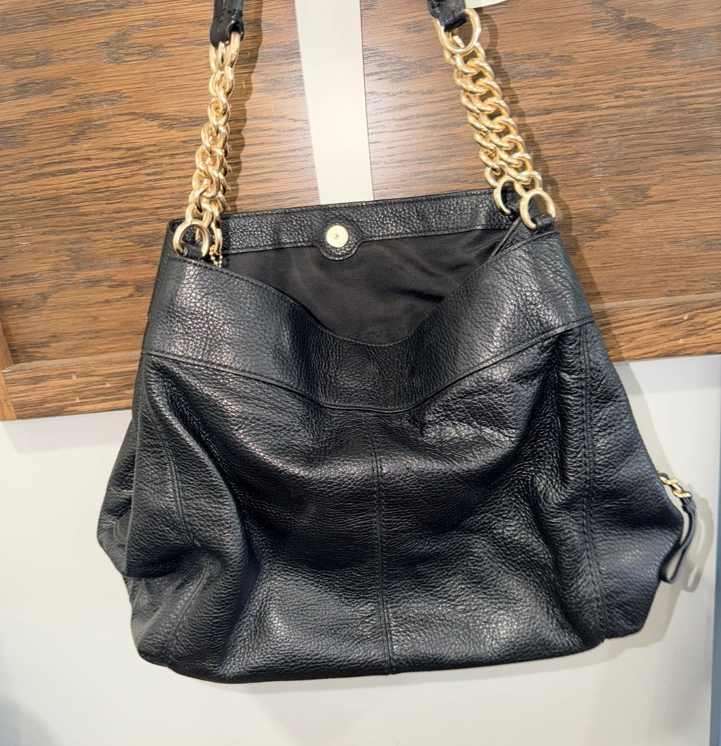 Coach Authentic "Lexy" Black Pebbled Leather Large Chain Shoulder Bag