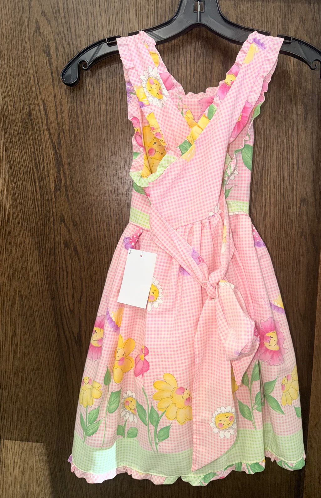 Girl's DAISY KINGDOM Handmade Pink Gingham Floral/Butterfly Dress Size 8