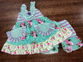 Cream Honey Boutique Girls Lavender Garden Ruffle Patchwork Dress with Shorties 3 6 Months New Condition