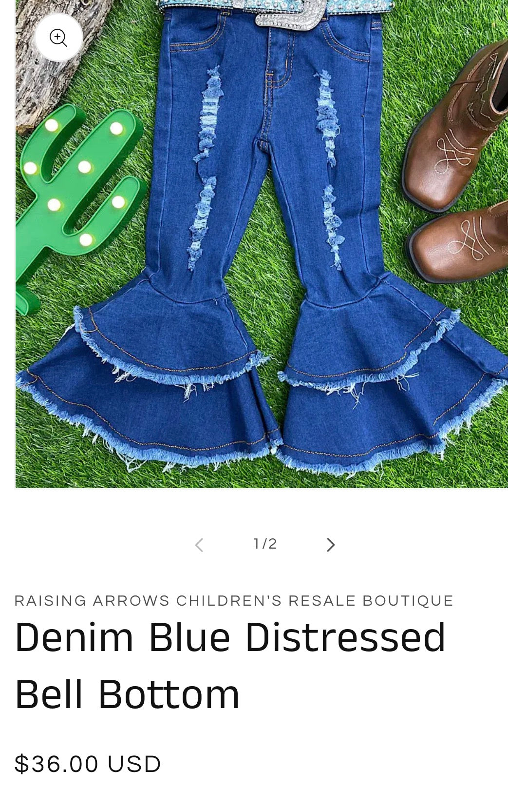 Denim Blue Girls Distressed Big Bell Bottom Jeans 12-18 18-24 2T Adjustable Waist
