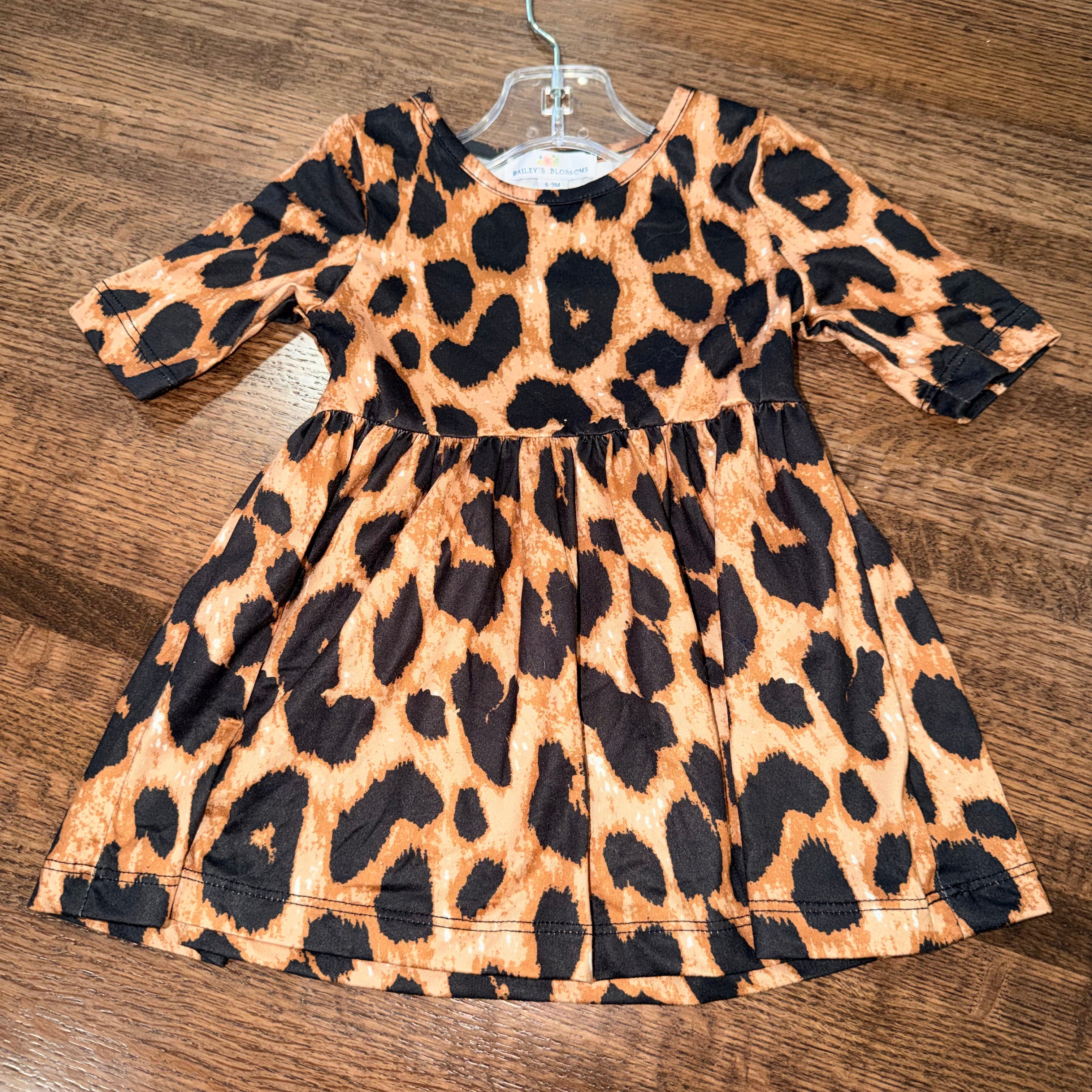 Baileys Blossoms Girls Long Sleeve Cheetah Dress 3-6 Months