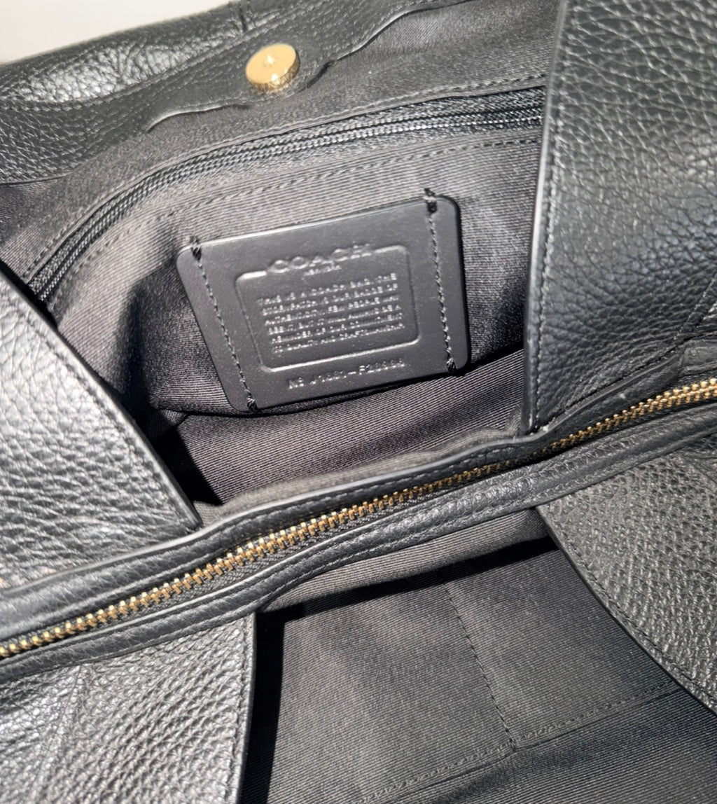 Coach Authentic "Lexy" Black Pebbled Leather Large Chain Shoulder Bag