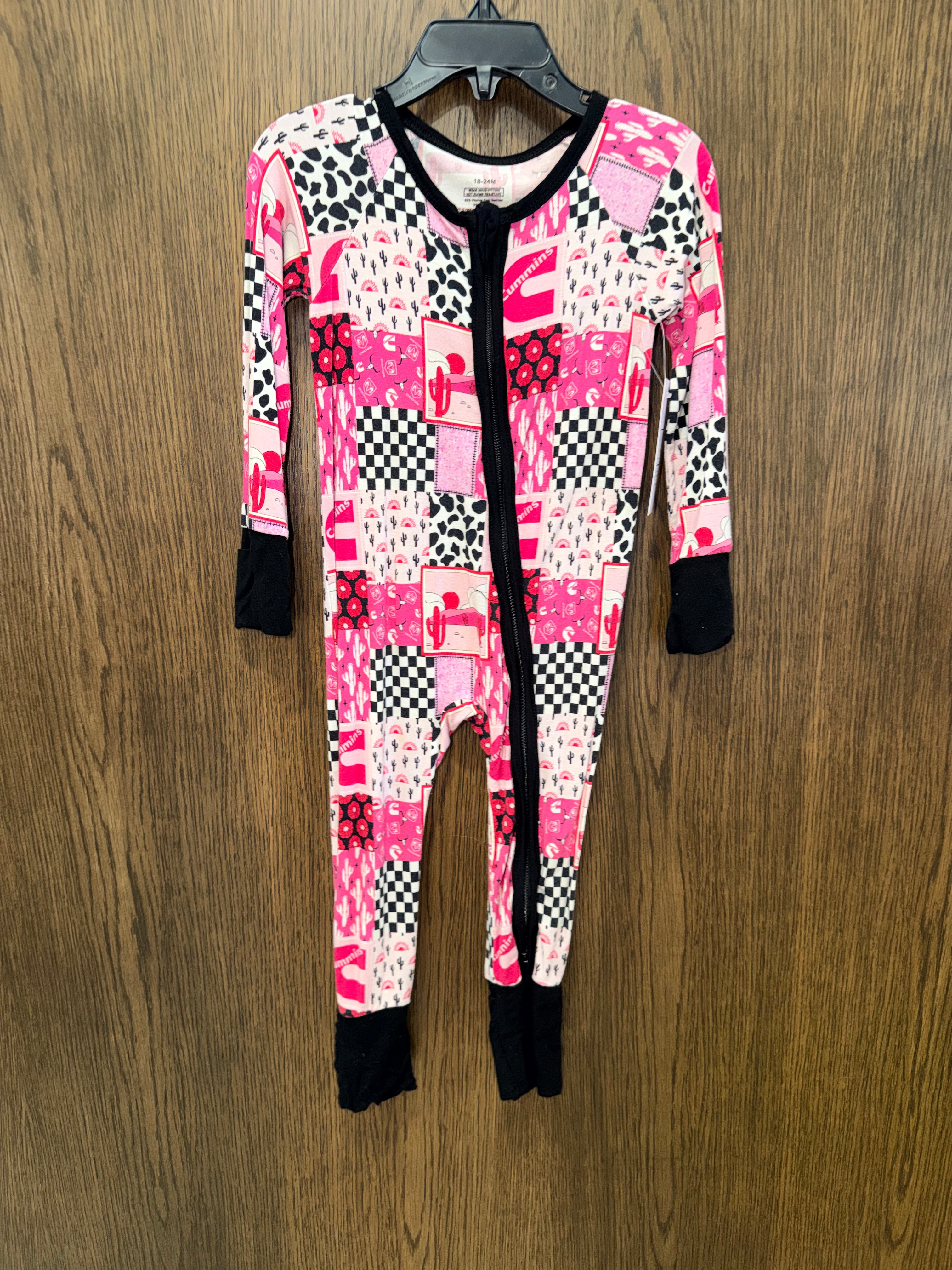 Girls Pink Cummins Cactus Dodge Bamboo Convertible Zippy Pajamas  Size 18-24 months