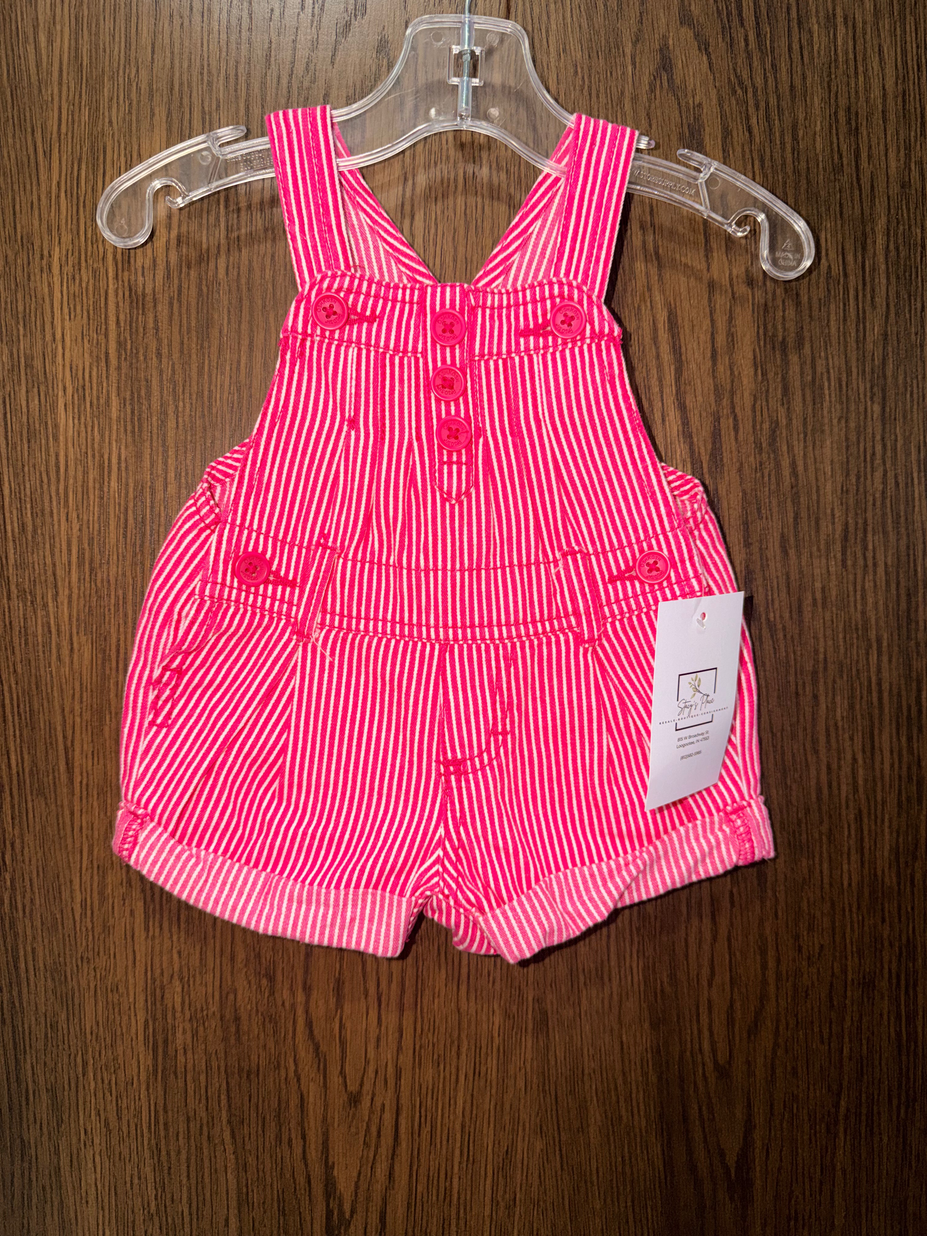 Osh Kosh Girls Pink & White Short Overalls 6mos