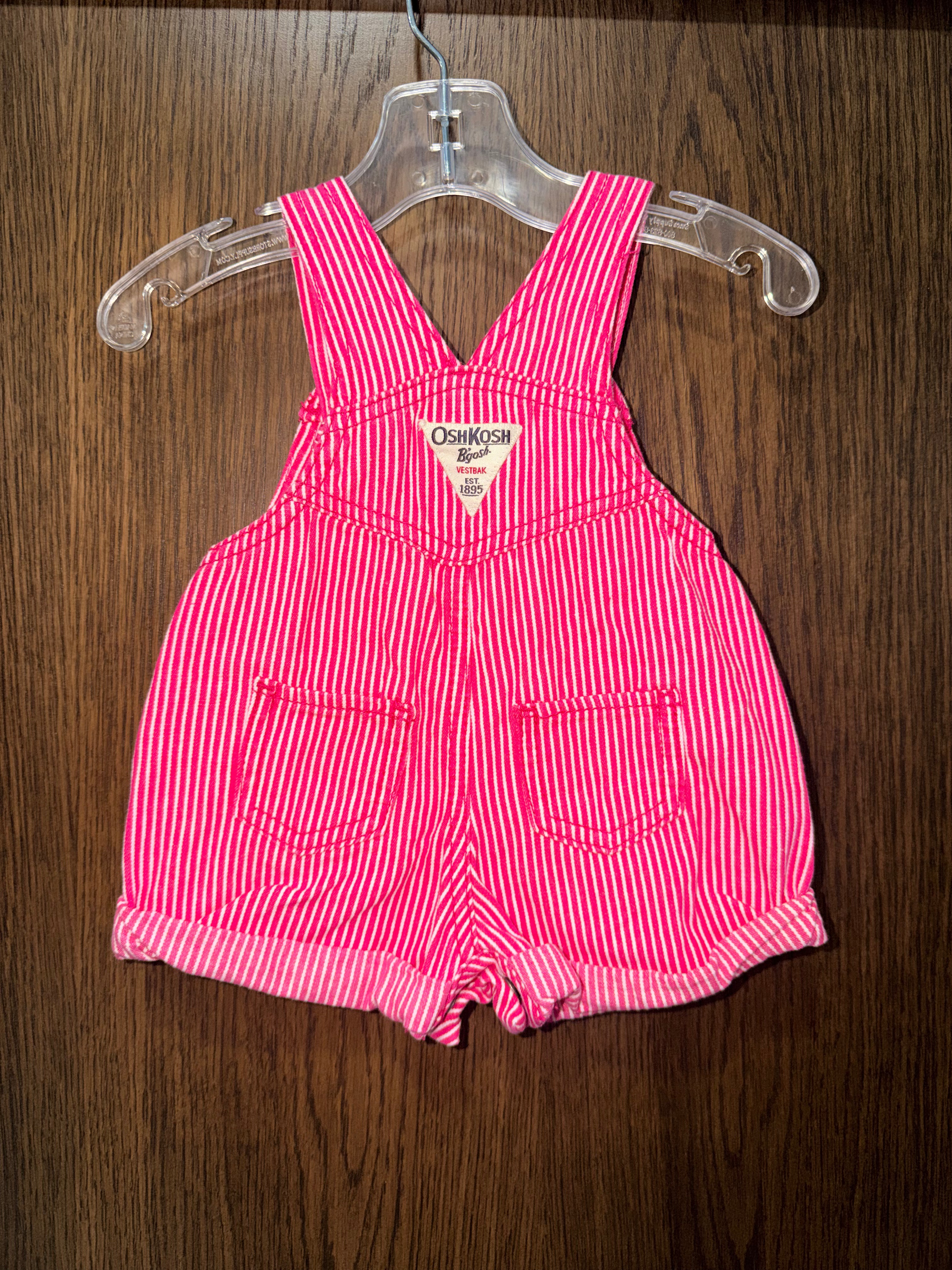 Osh Kosh Girls Pink & White Short Overalls 6mos