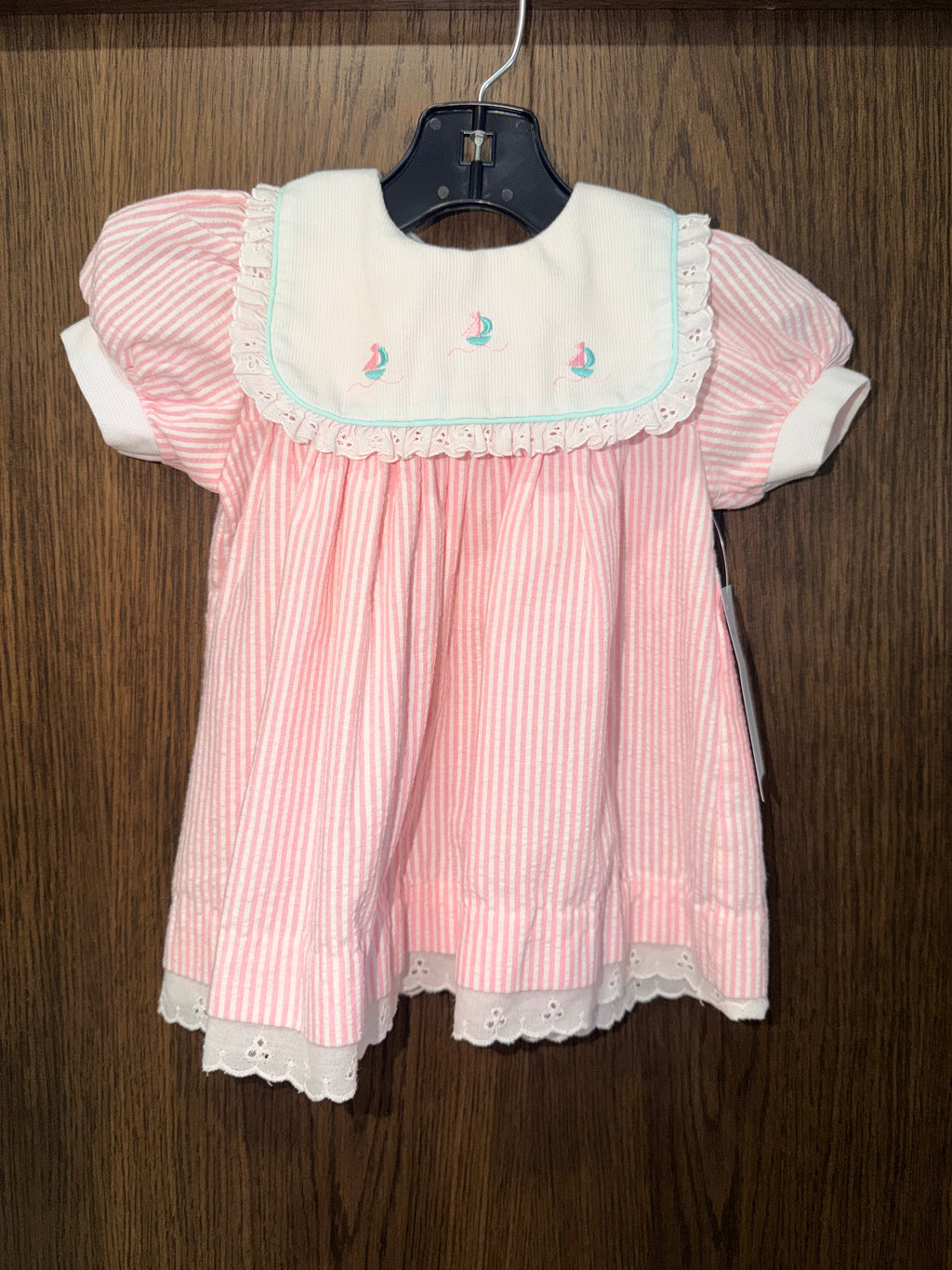 Vintage 90’s Alexis Girls Smocked Striped Seersucker Dress Size 12mos 12 Months