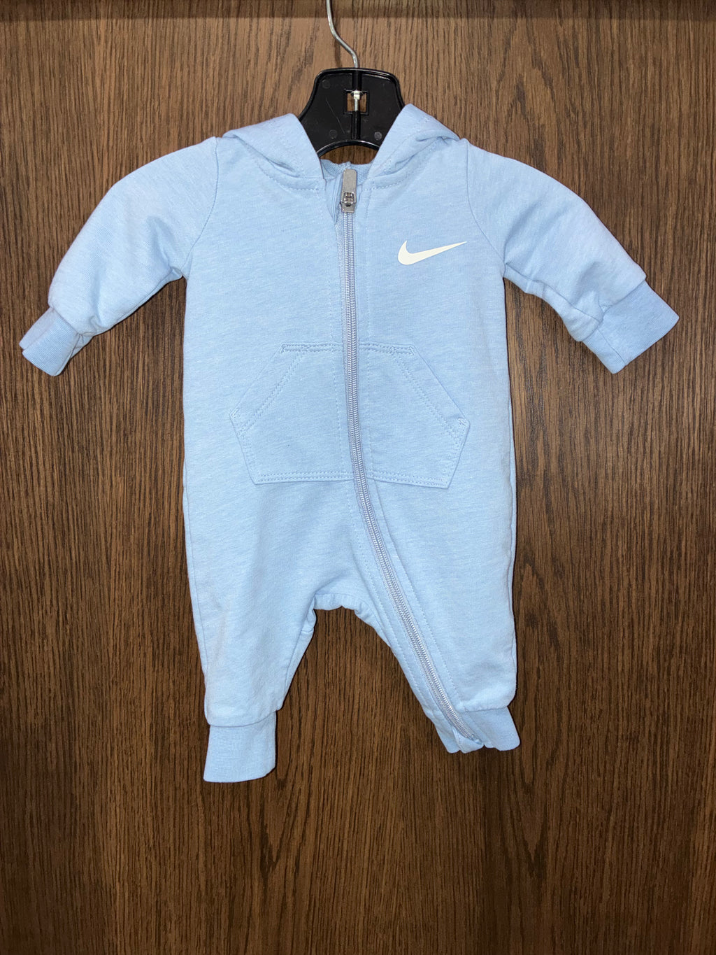 Nike Baby Light Blue Hooded Coverall Onesie Newborn New Condition