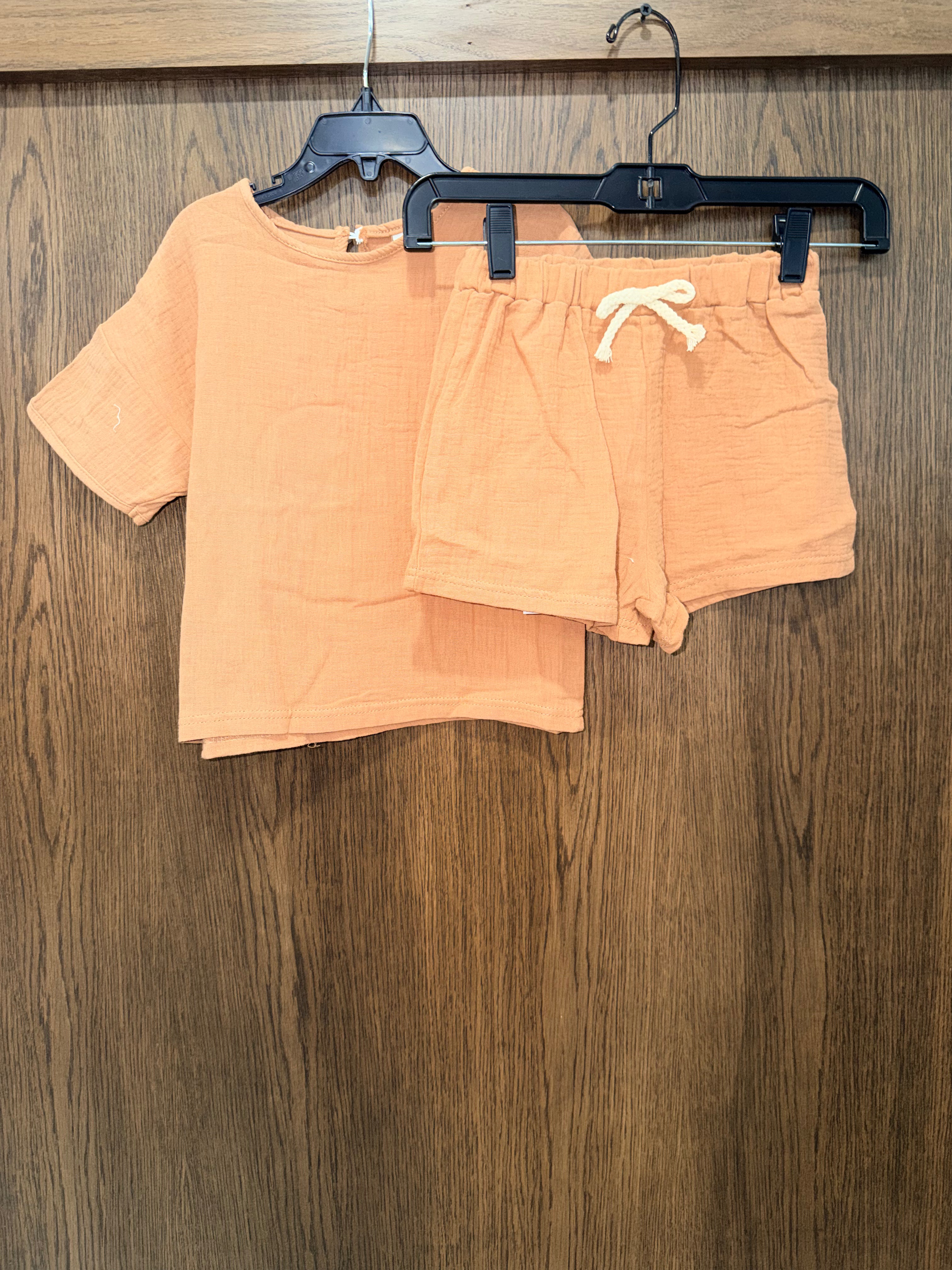 Girls Kids Tales Brown 2pc Boxy Shirt & Shorts Set Size 6 NWT
