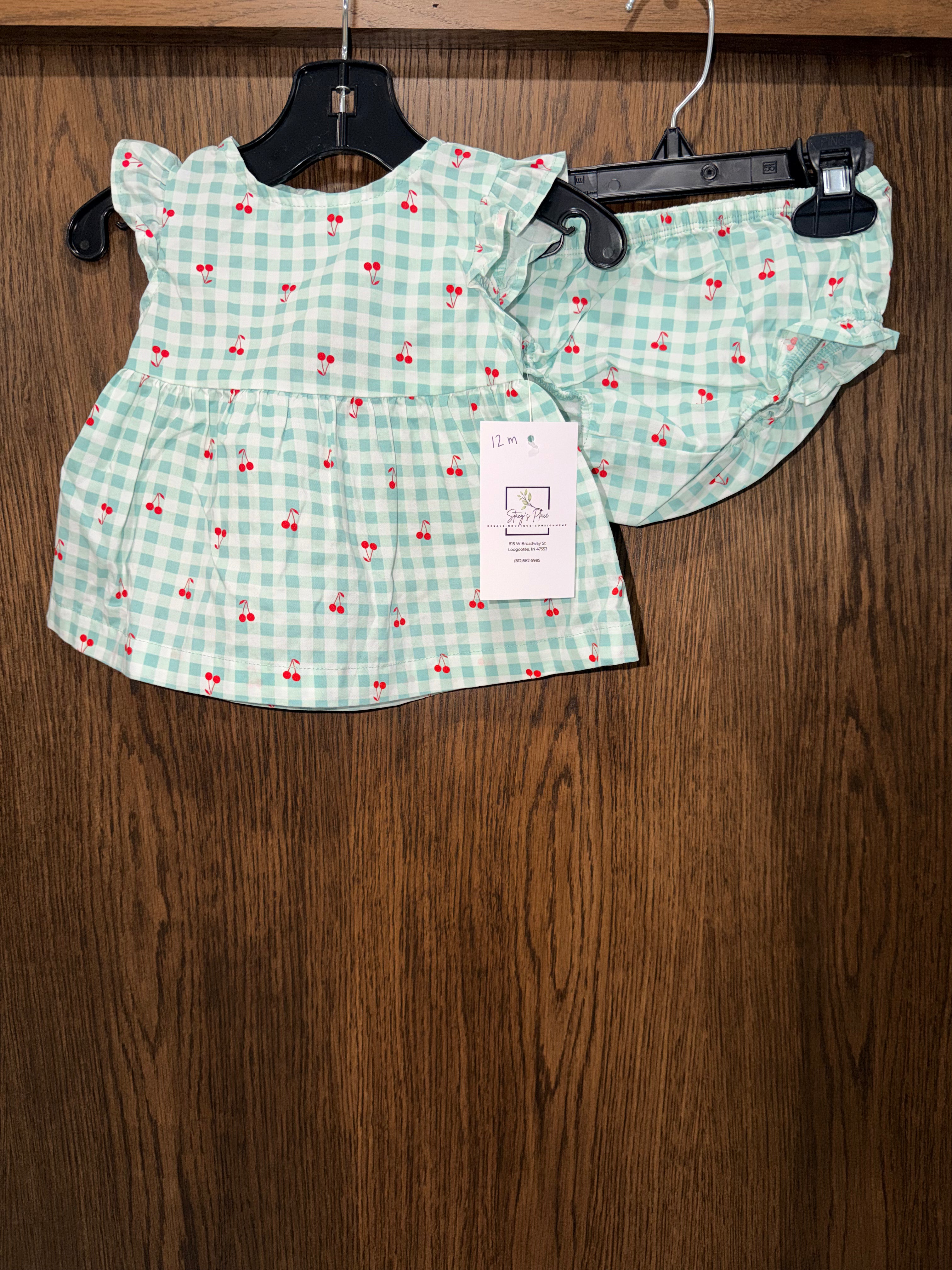 Girls Carter’s 2pc Cherries Dress & Diaper Cover 12months