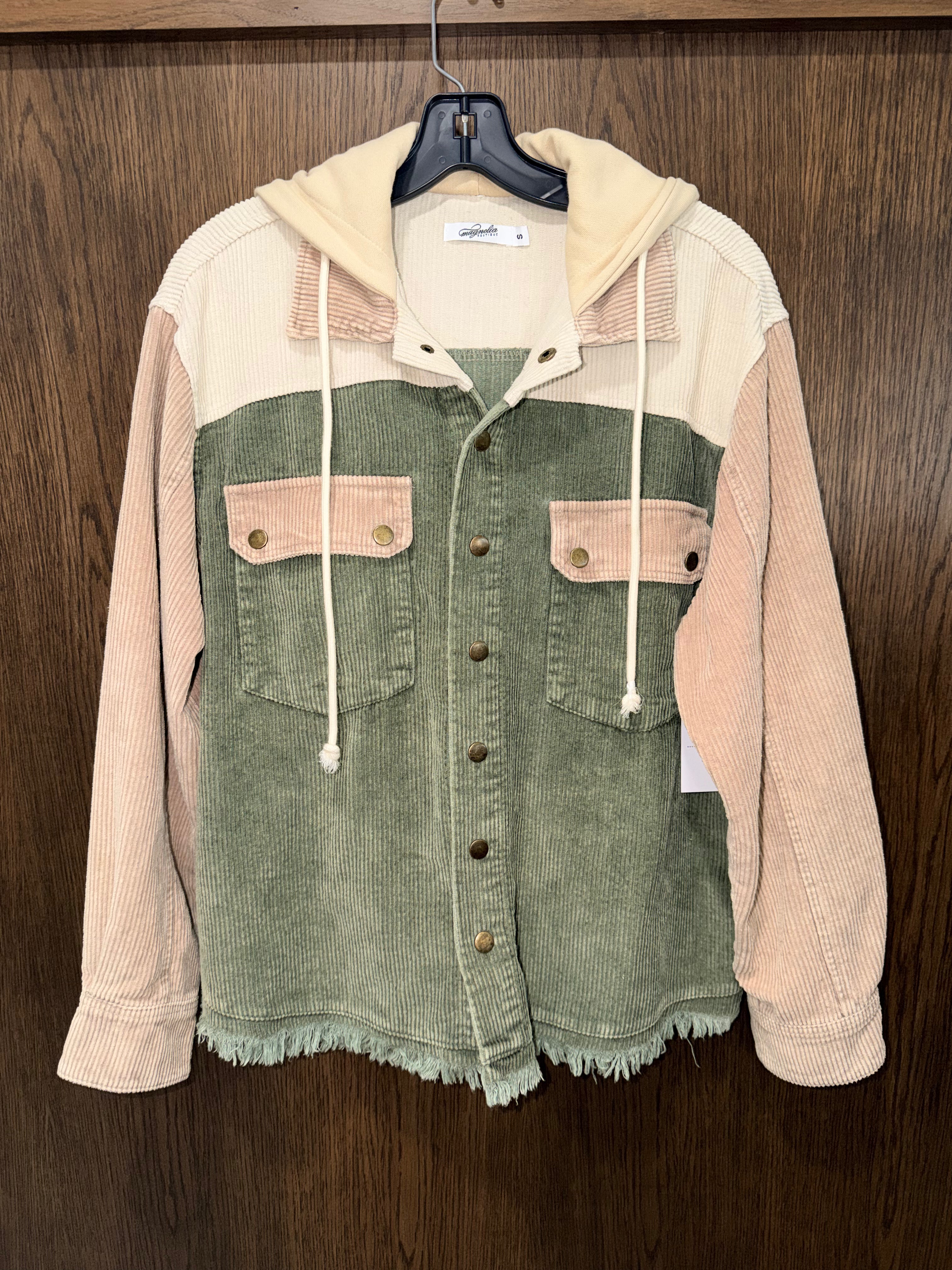 Magnolia Boutique Corduroy Color Block Hooded Jacket Small