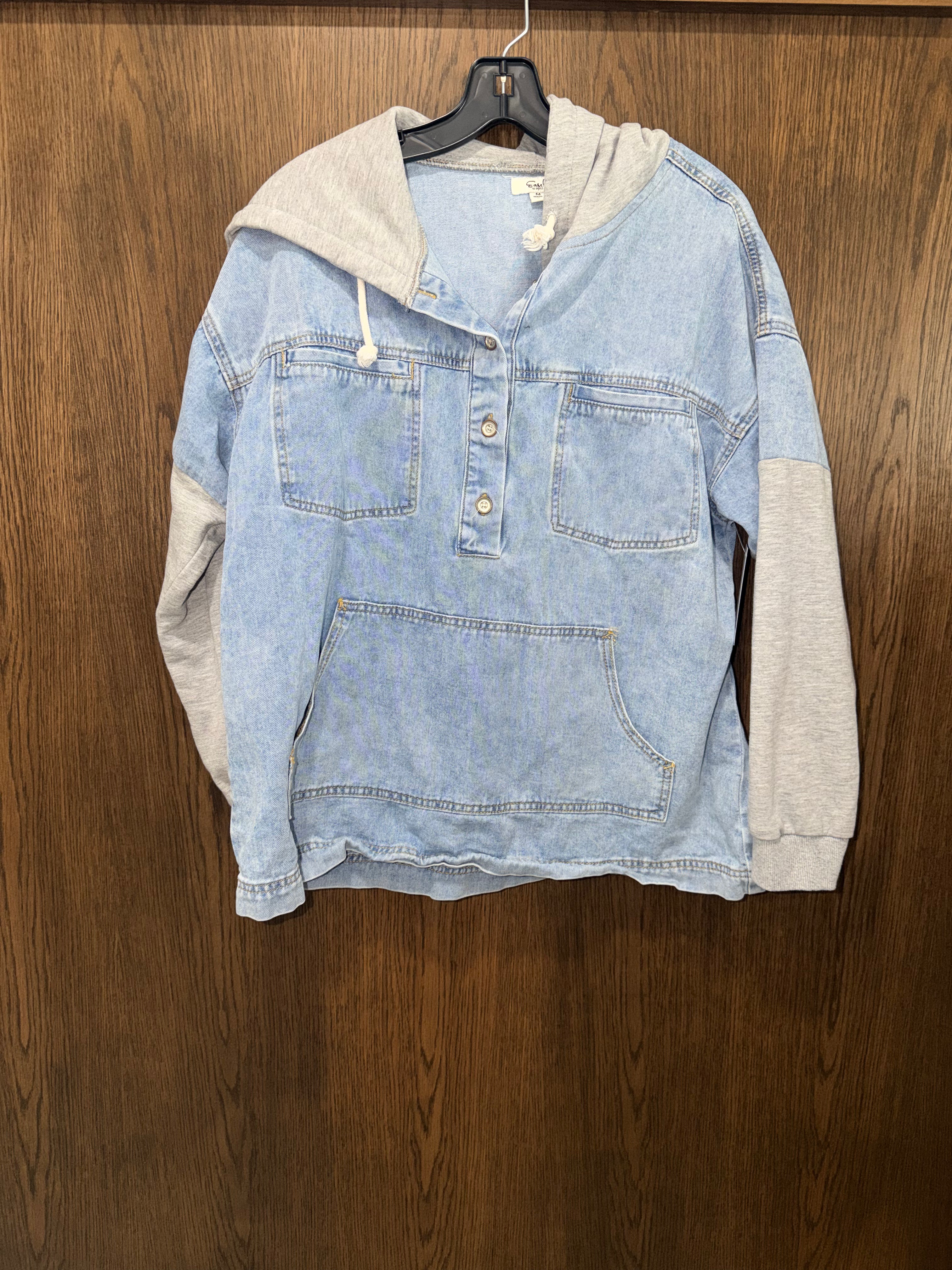 Easel Vintage Wash Denim Hoodie Pullover  Medium