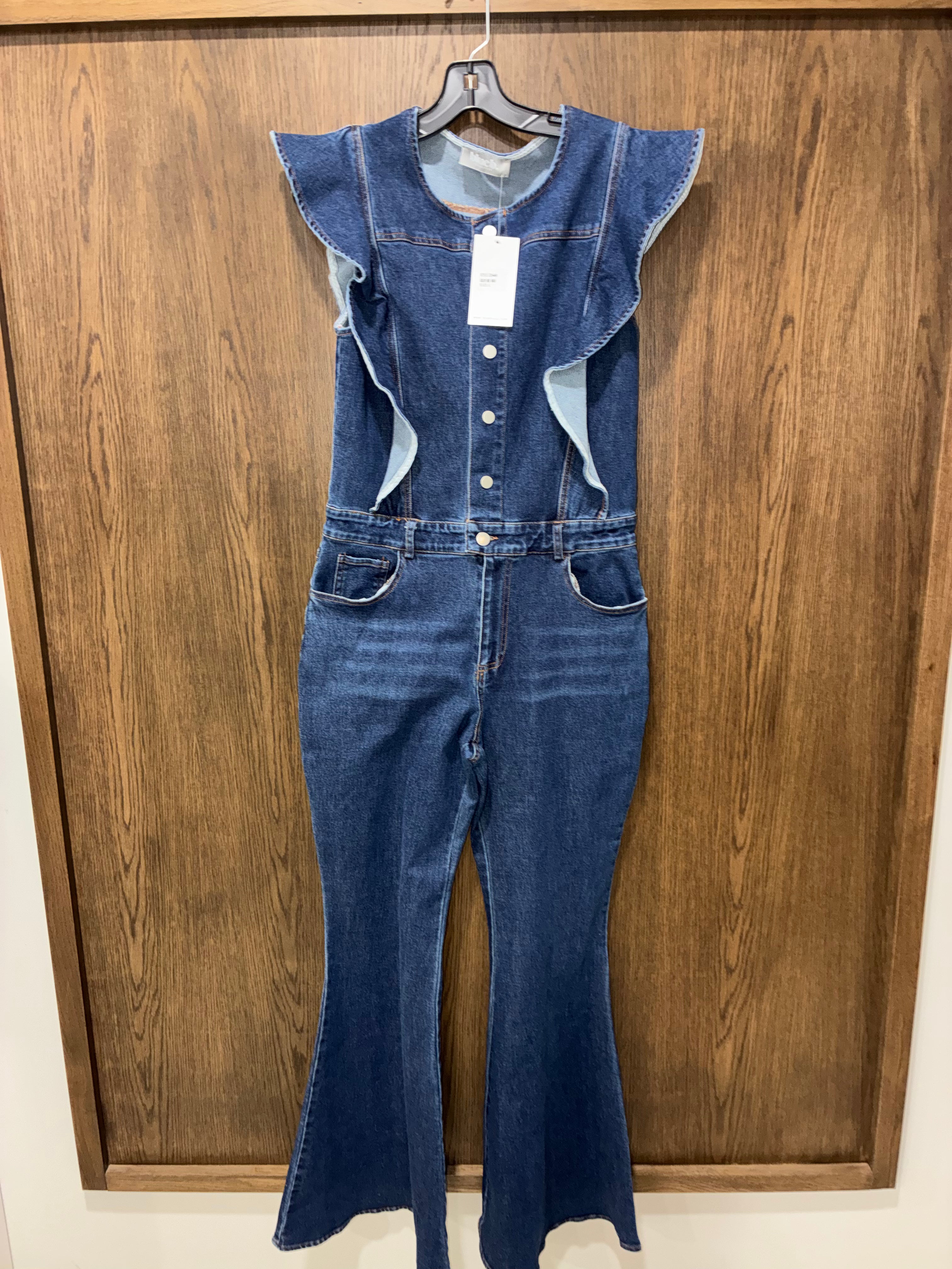 Blueb Ruffle Denim Jumpsuit Size Large