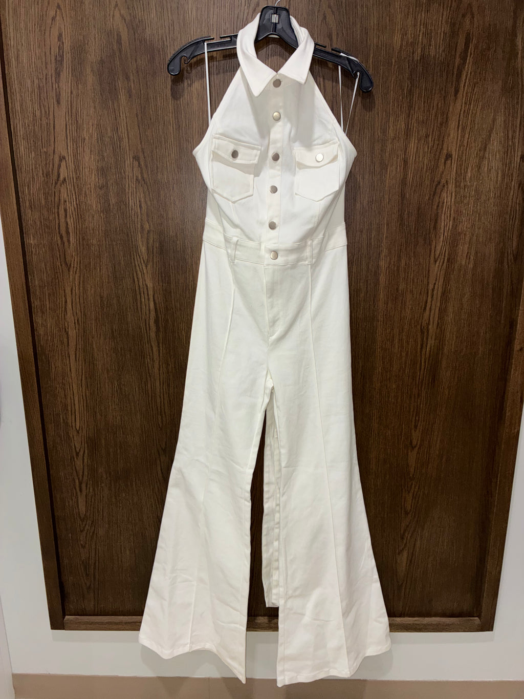 Flying Tomato White Denim Halterneck Wide Leg Jumpsuit Size Large