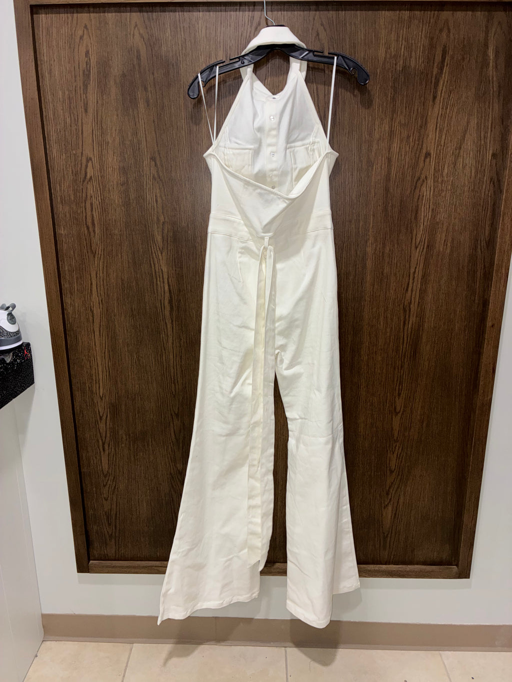 Flying Tomato White Denim Halterneck Wide Leg Jumpsuit Size Large