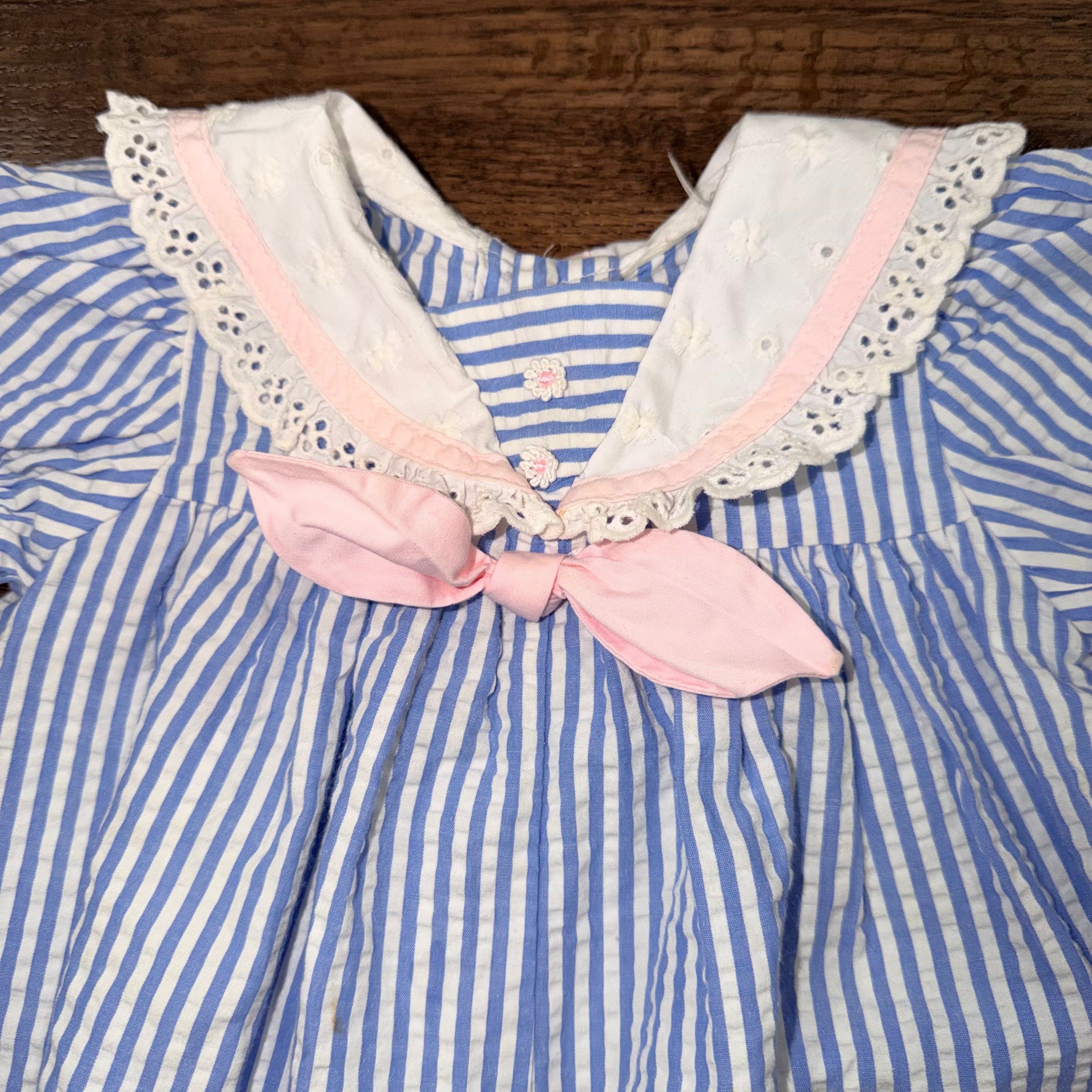 Vintage Girls Smocked Seersucker Bubble Romper  18-24 mos