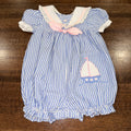 Vintage Girls Smocked Seersucker Bubble Romper  18-24 mos