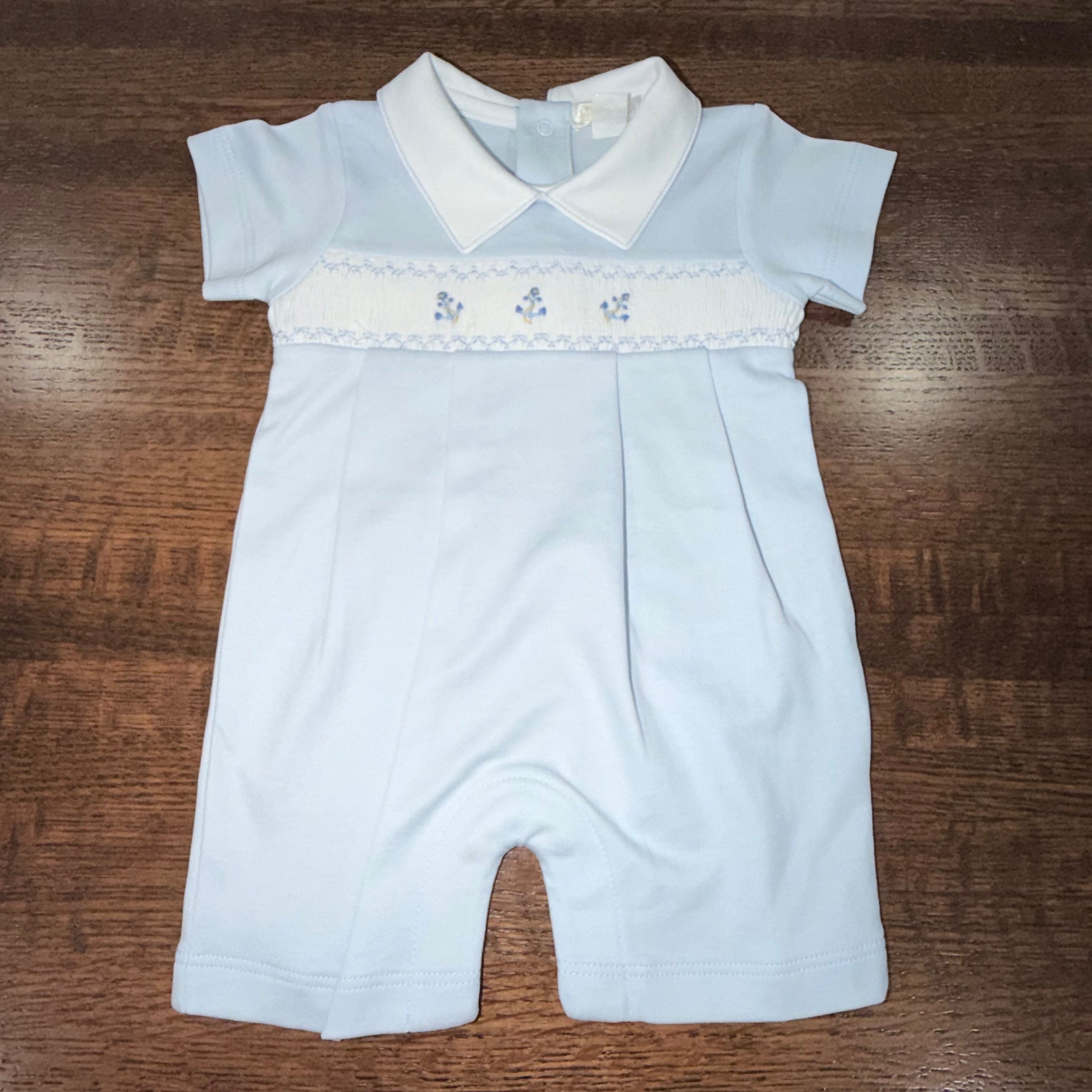 Vintage Kissy Kissy Y2K Baby Boys Smocked Anchor Romper 0-3 mos