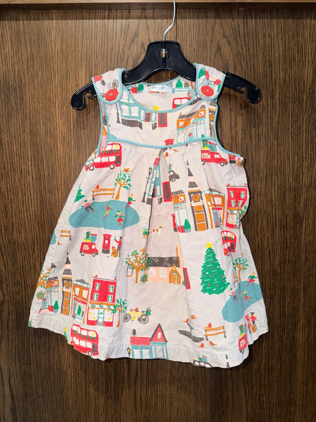 Mini Baby Boden HTF Corduroy Gray London Christmas Pinnie 12-18 Months