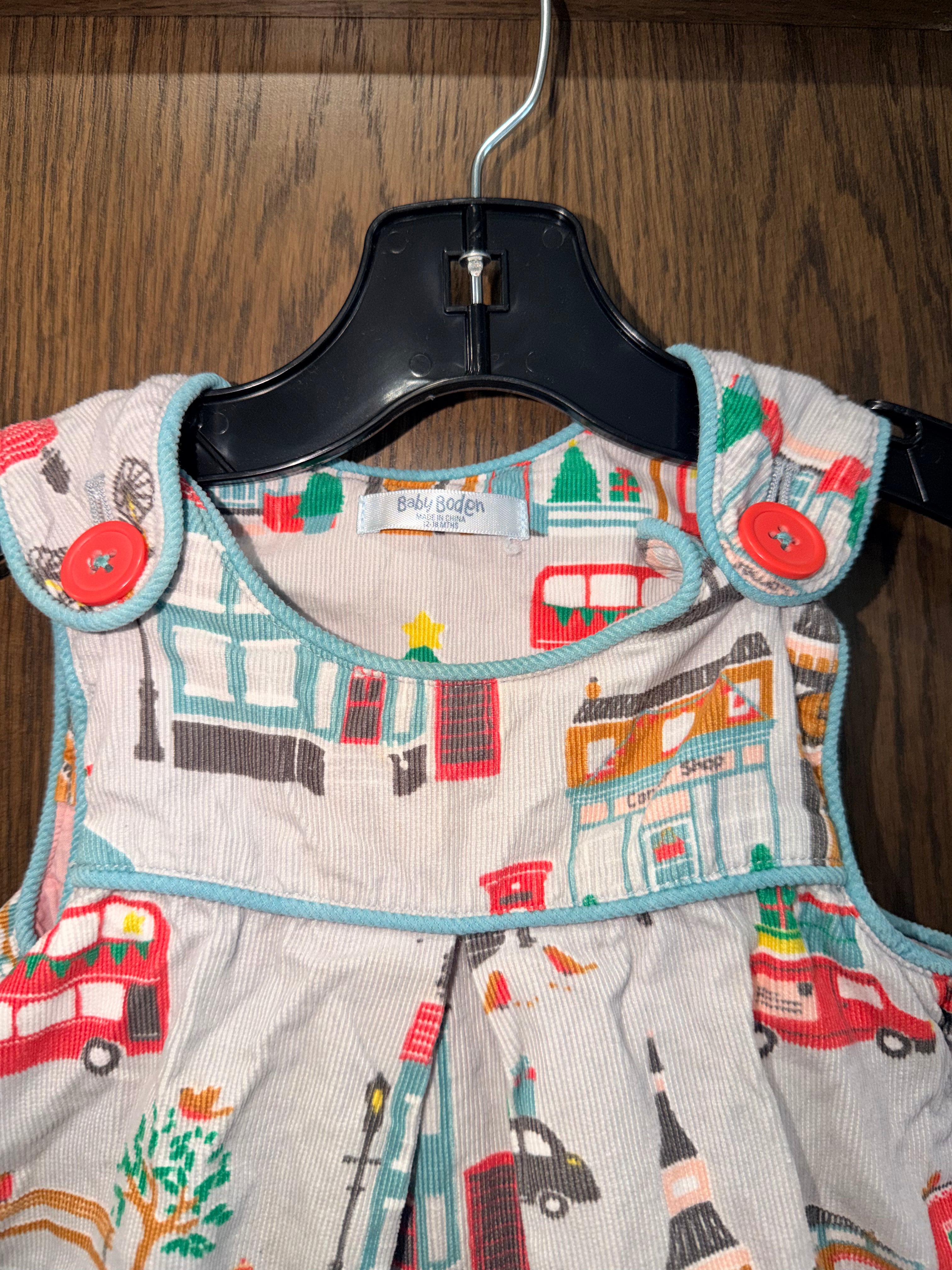 Mini Baby Boden HTF Corduroy Gray London Christmas Pinnie 12-18 Months