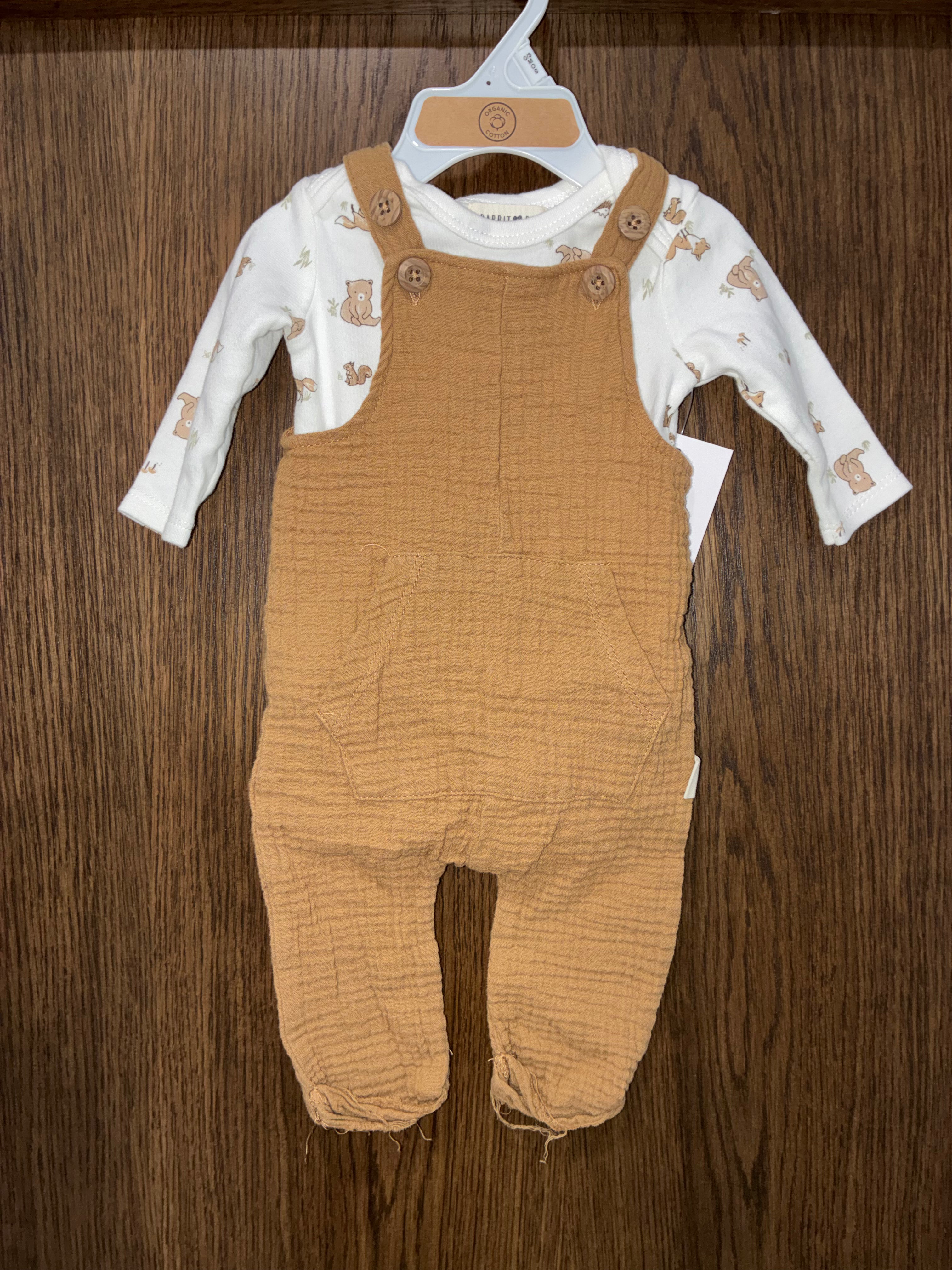 Rabbit Bear Boys Organic Cotton 2 piece Overall Set 0-3 months